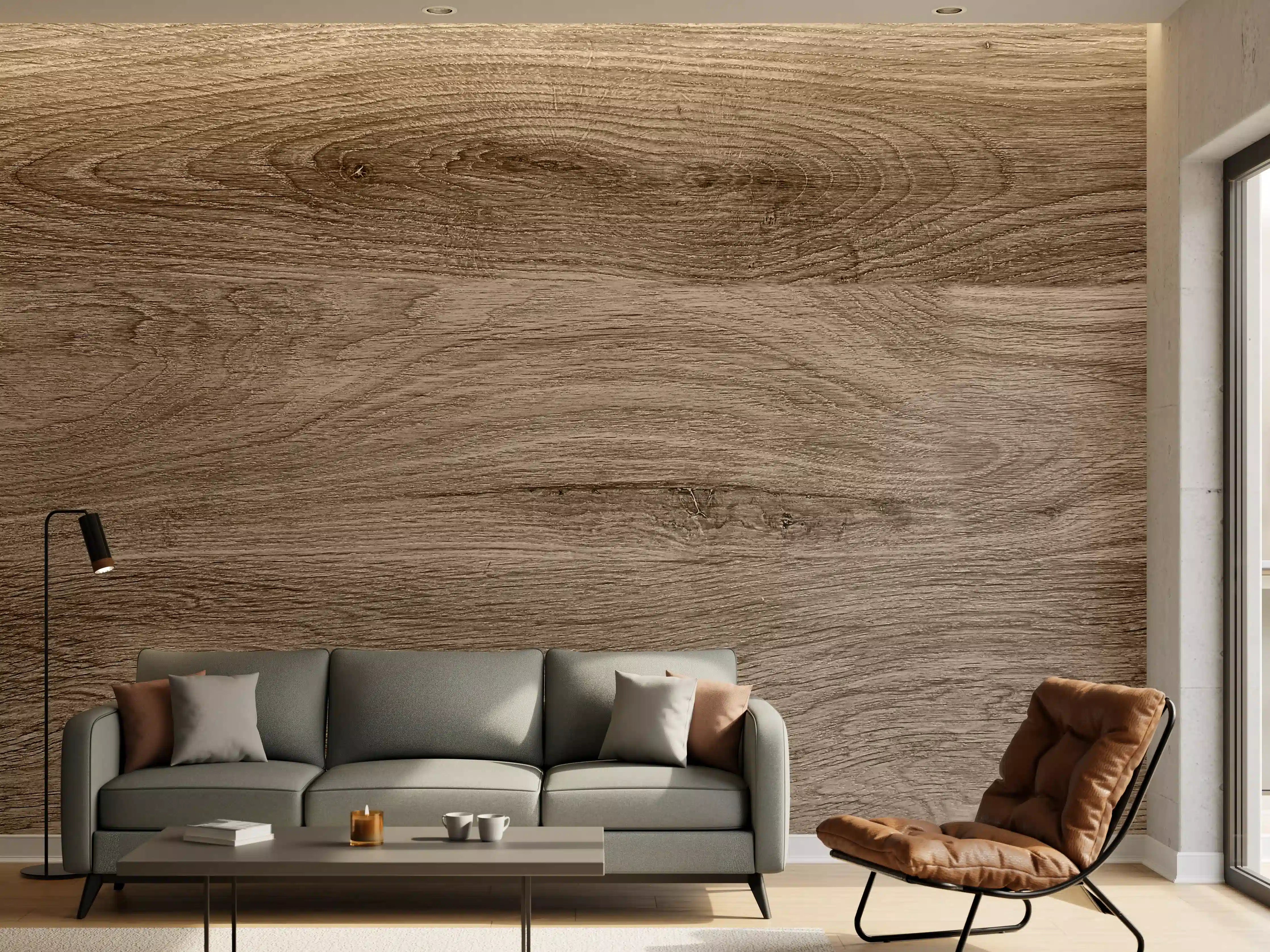 Wandverkleidung Wohnzimmer - Grauer Holzboden mit weißer Maserung