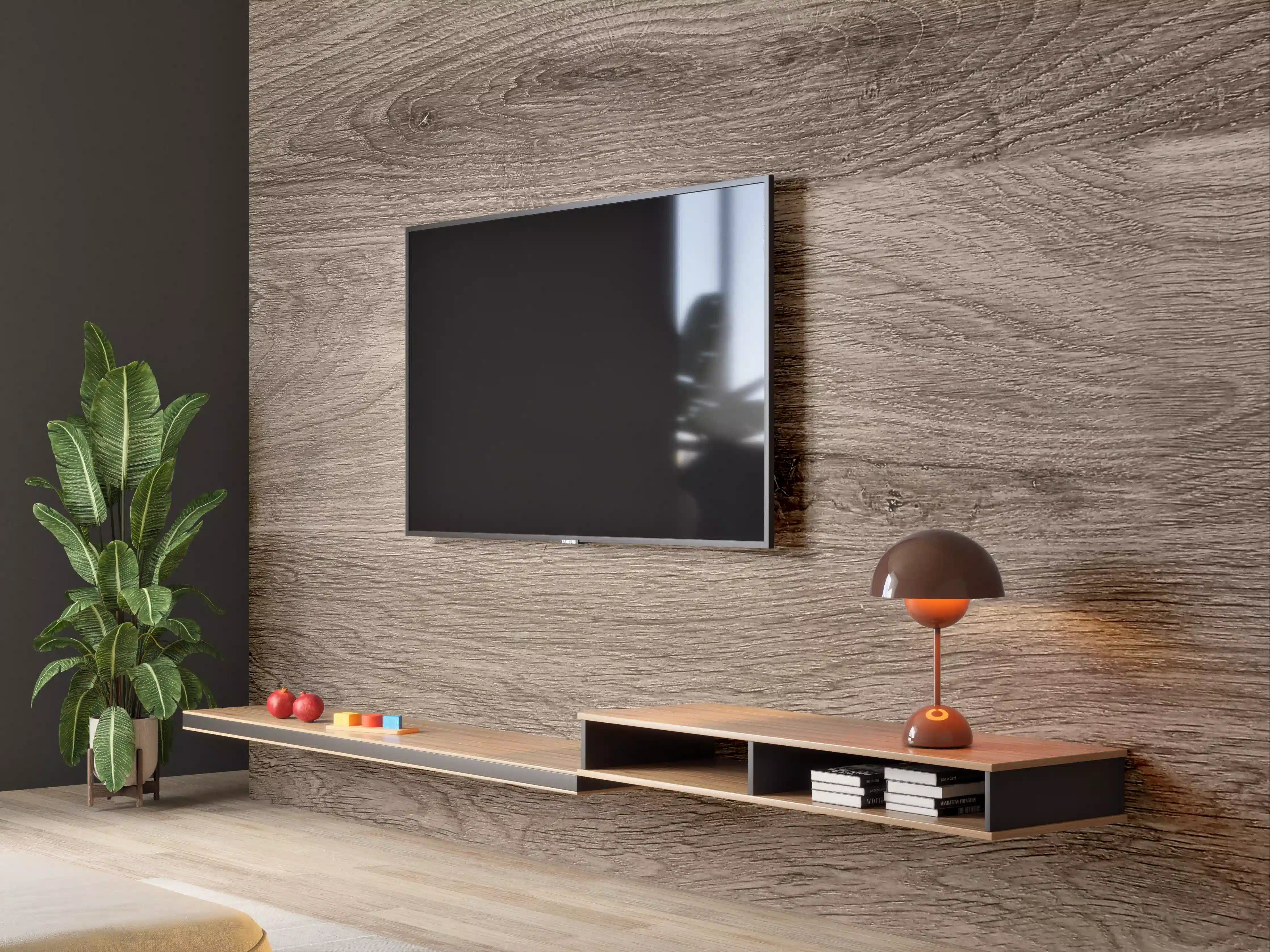 Wandverkleidung Wohnzimmer - Grauer Holzboden mit weißer Maserung