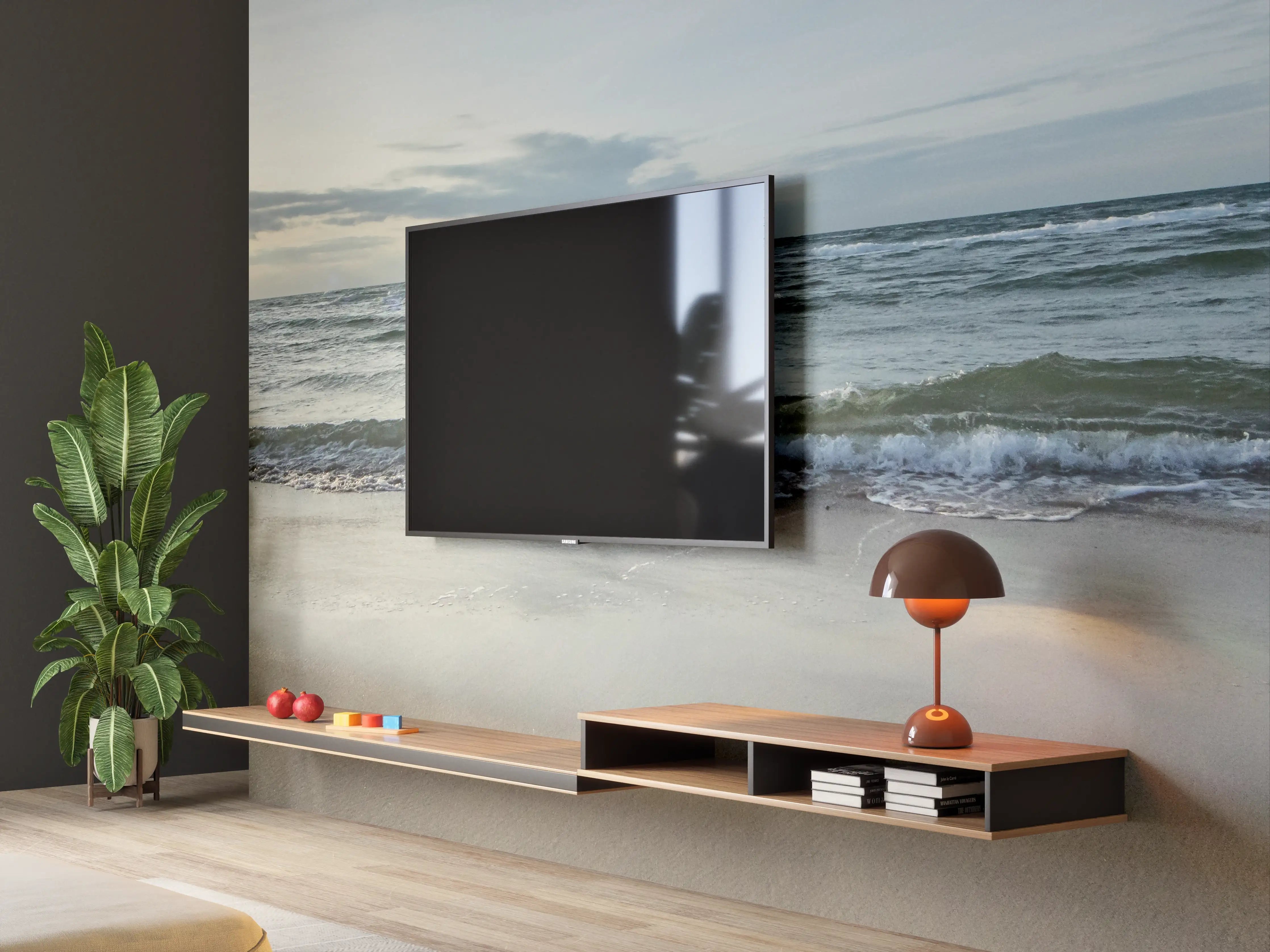 Wandverkleidung Wohnzimmer - Grauer Horizont beim Meeresabend