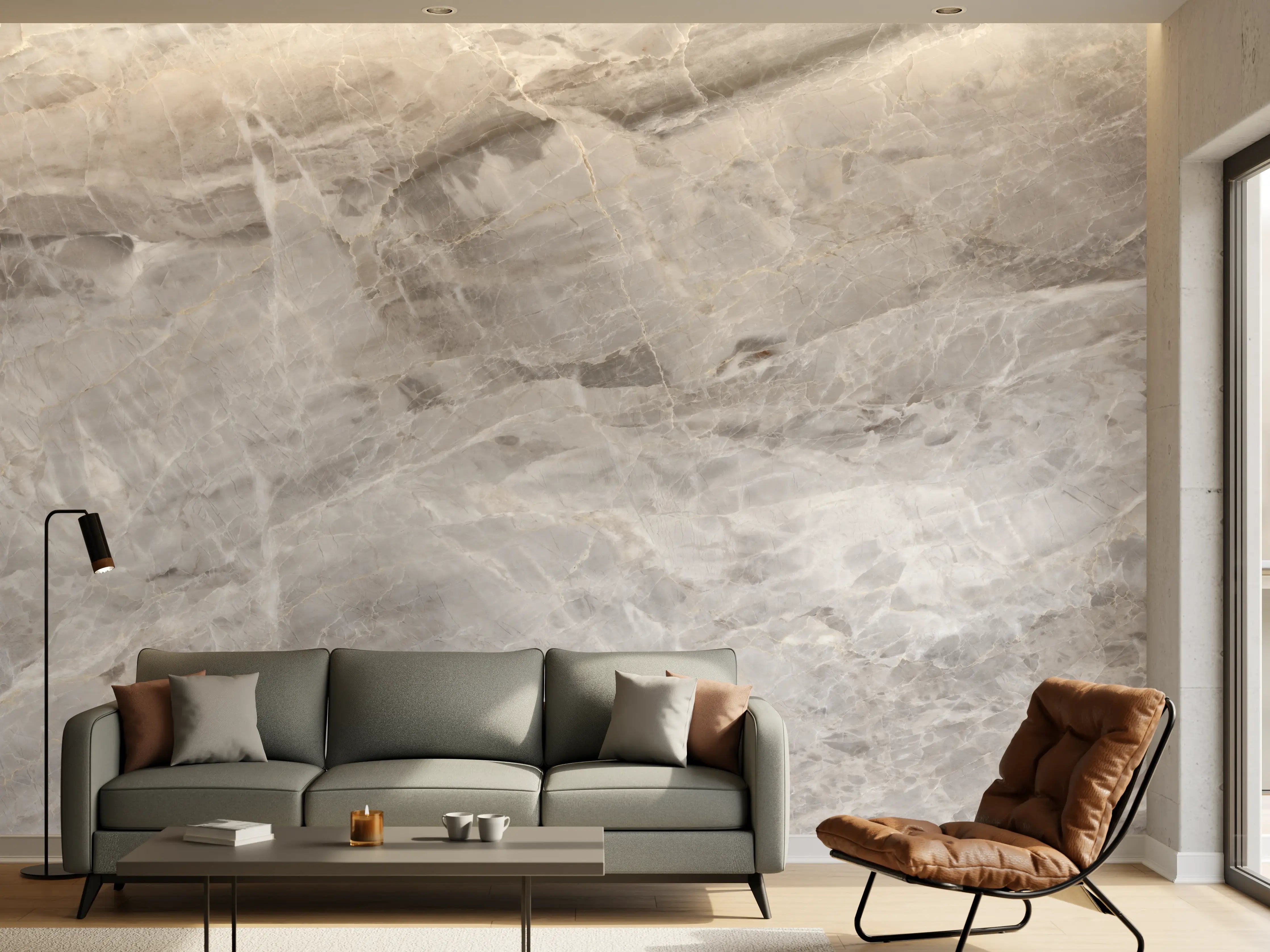 Wandverkleidung Wohnzimmer - Grauer Marmor - Granit