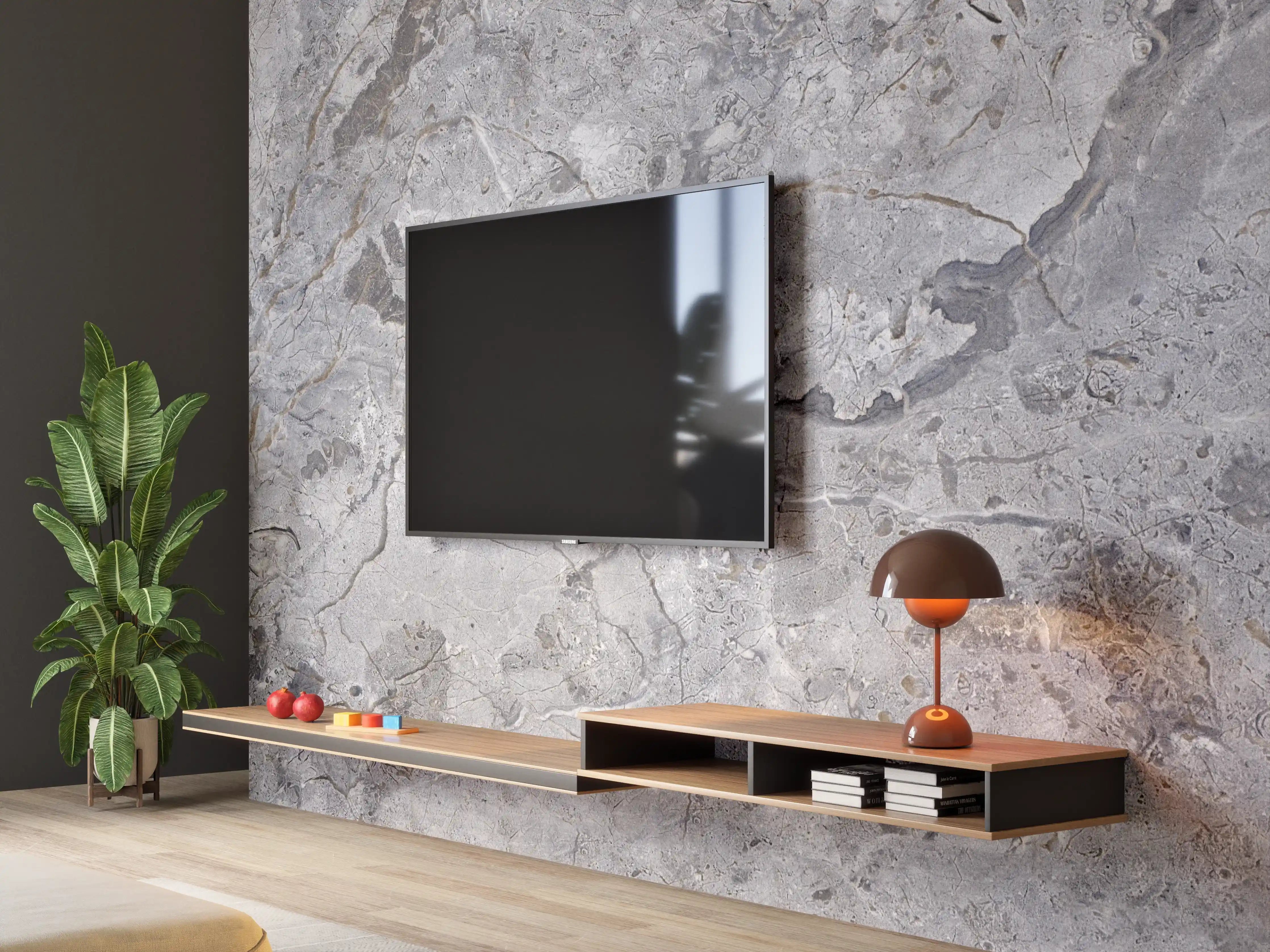 Wandverkleidung Wohnzimmer - Grauer Marmor