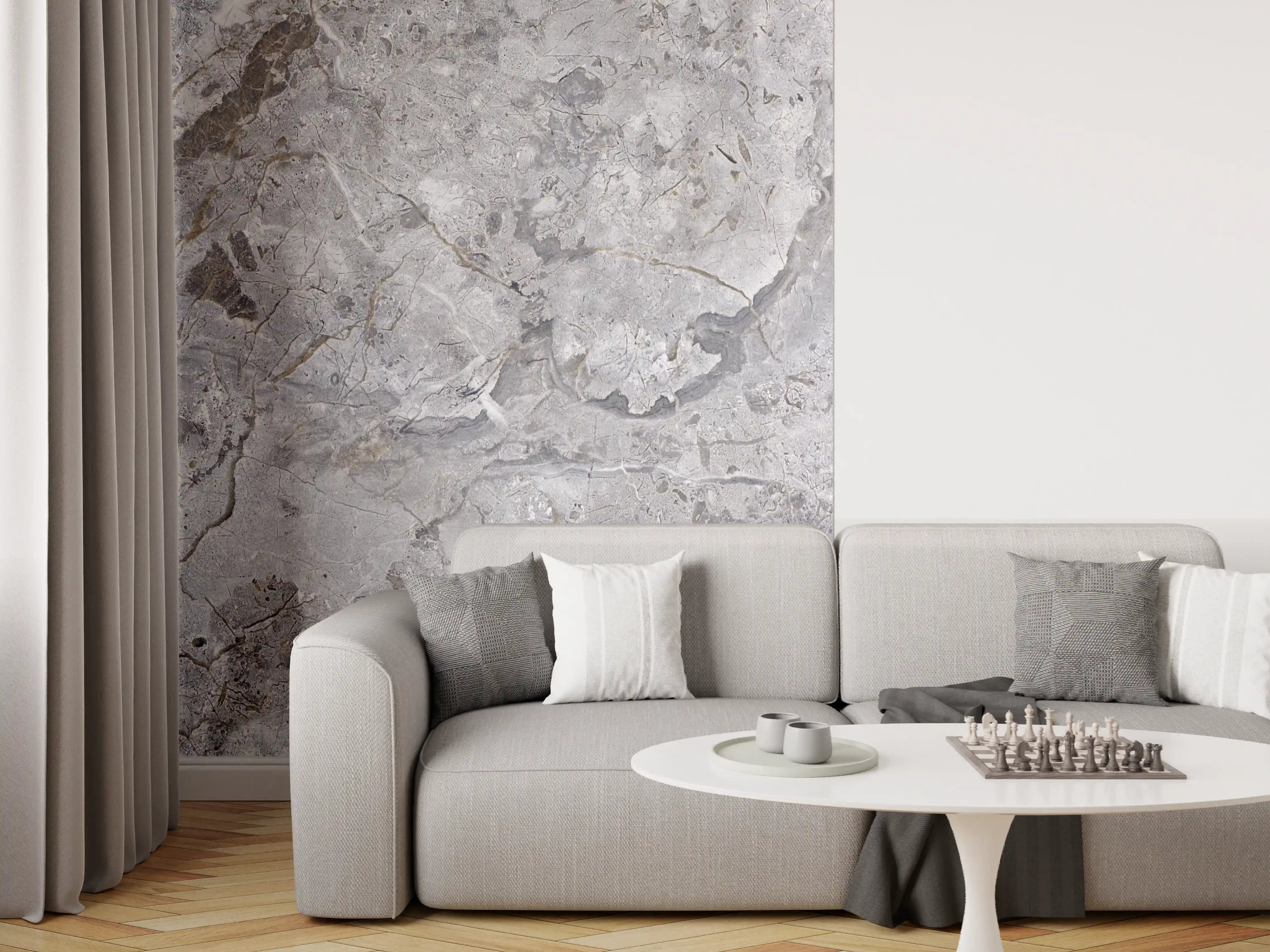 Wandverkleidung Wohnzimmer - Grauer Marmor