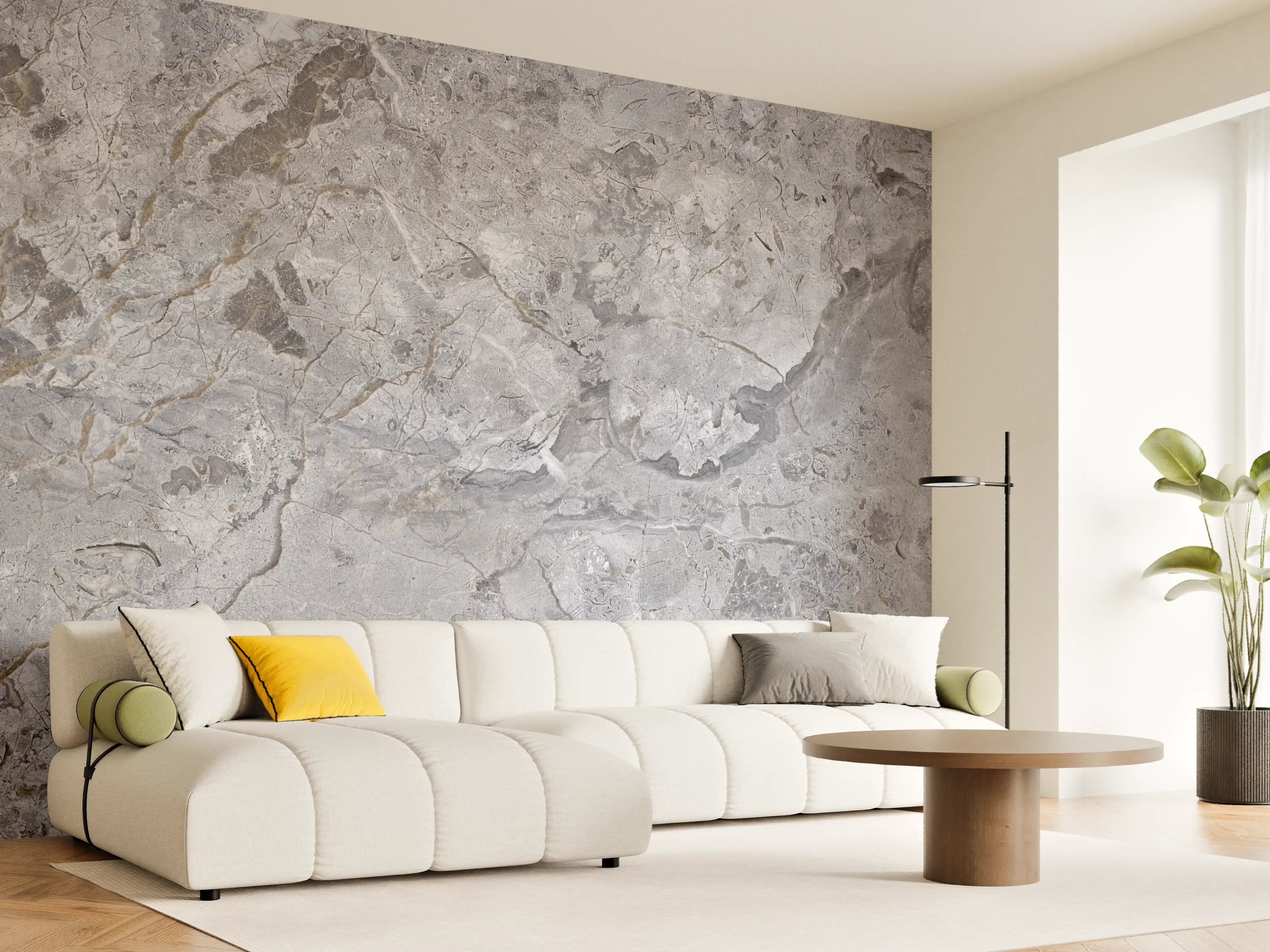 Wandverkleidung Wohnzimmer - Grauer Marmor