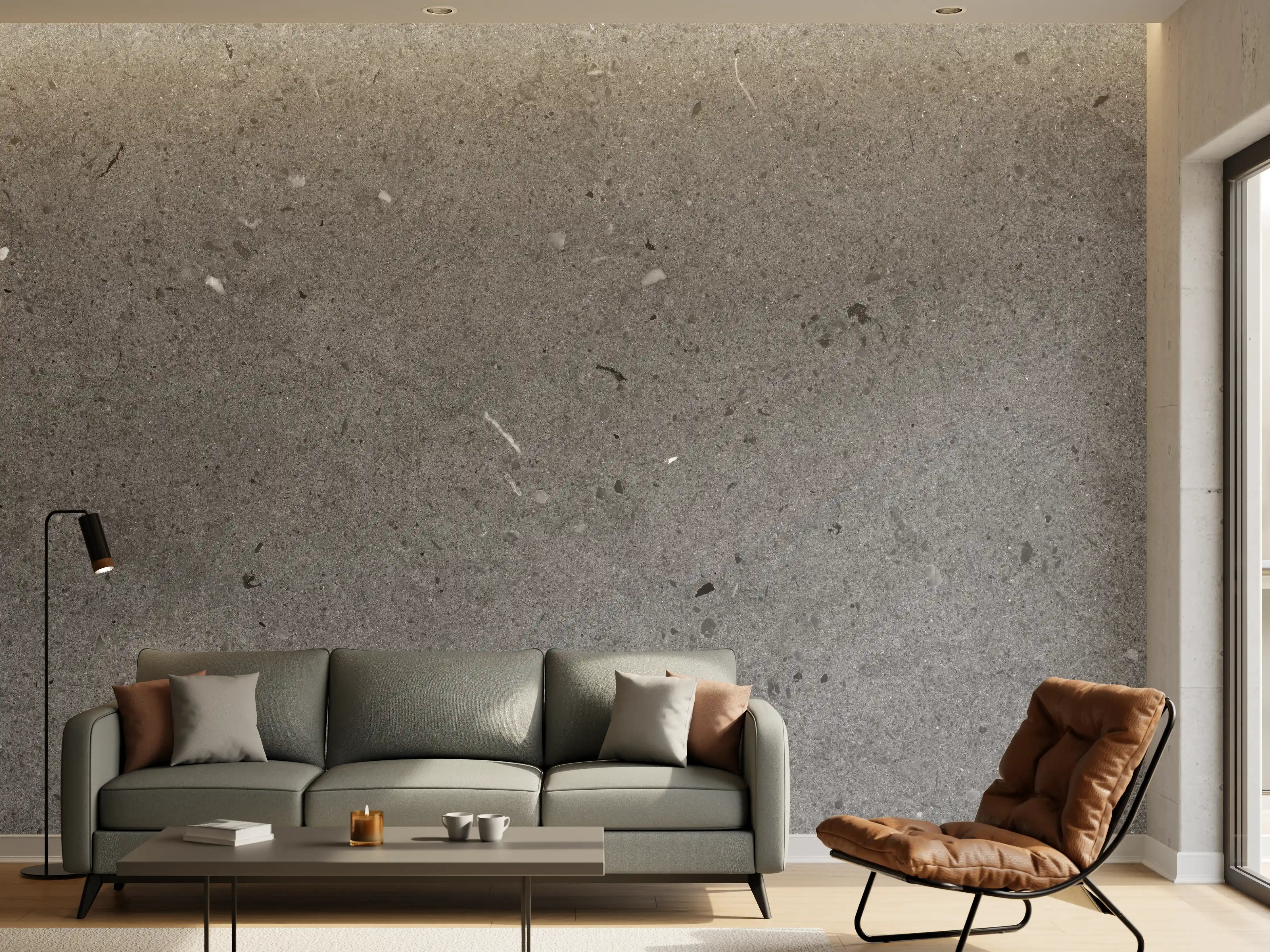 Wandverkleidung Wohnzimmer - Grauer Marmor im Asphaltdesign