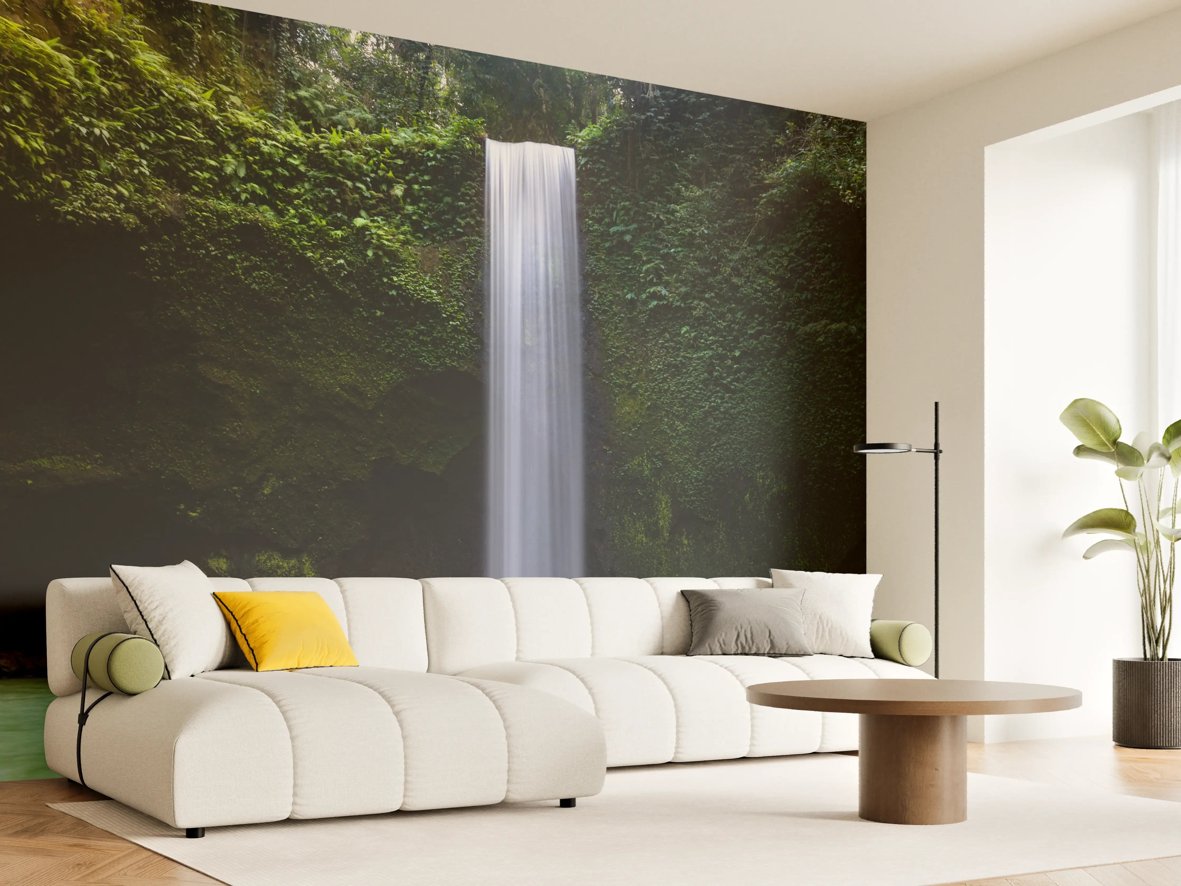 Wandverkleidung Wohnzimmer - Grauer Wasserfall im weißen Naturwahn