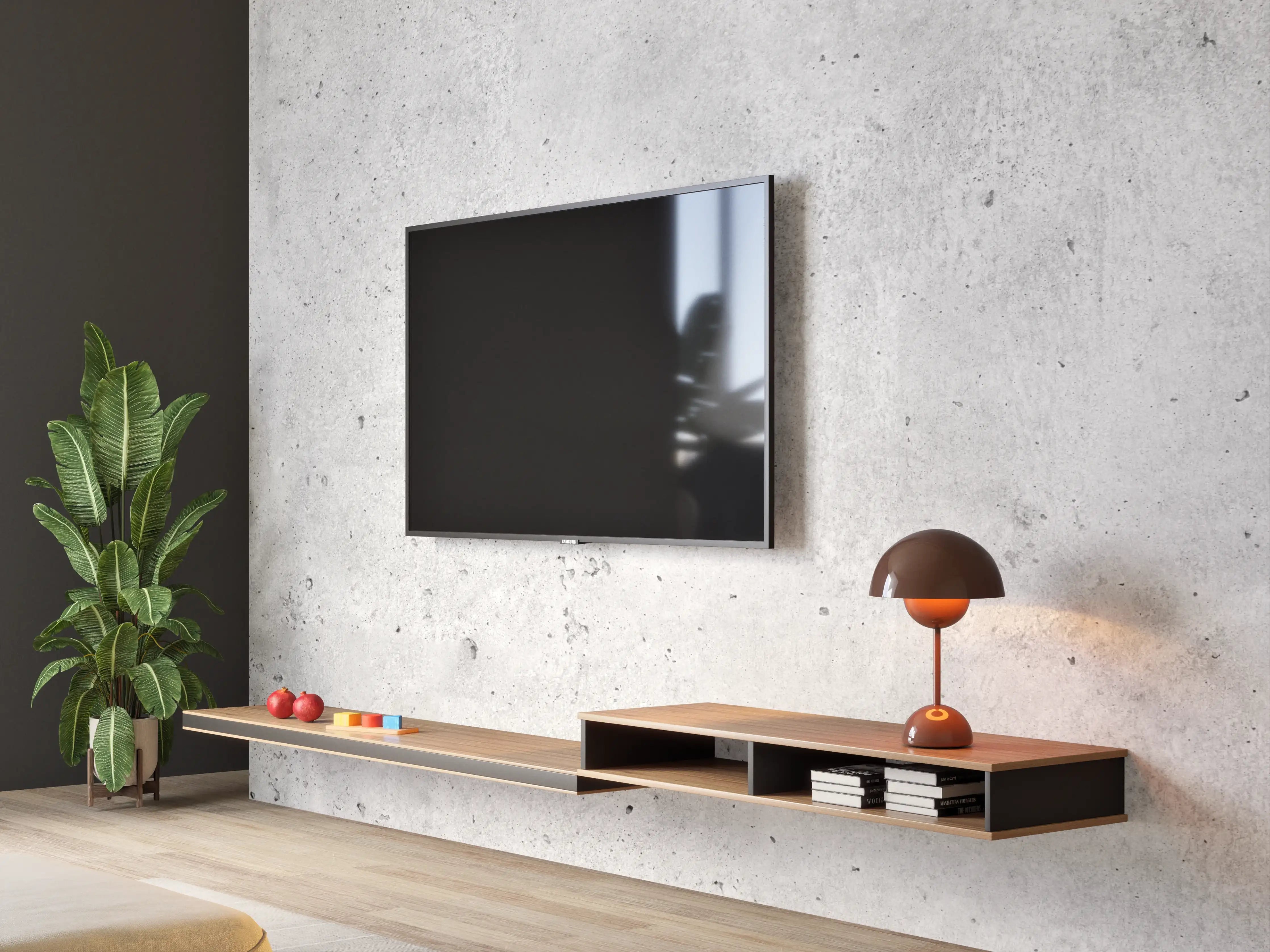 Wandverkleidung Wohnzimmer - Grauer rauer Beton