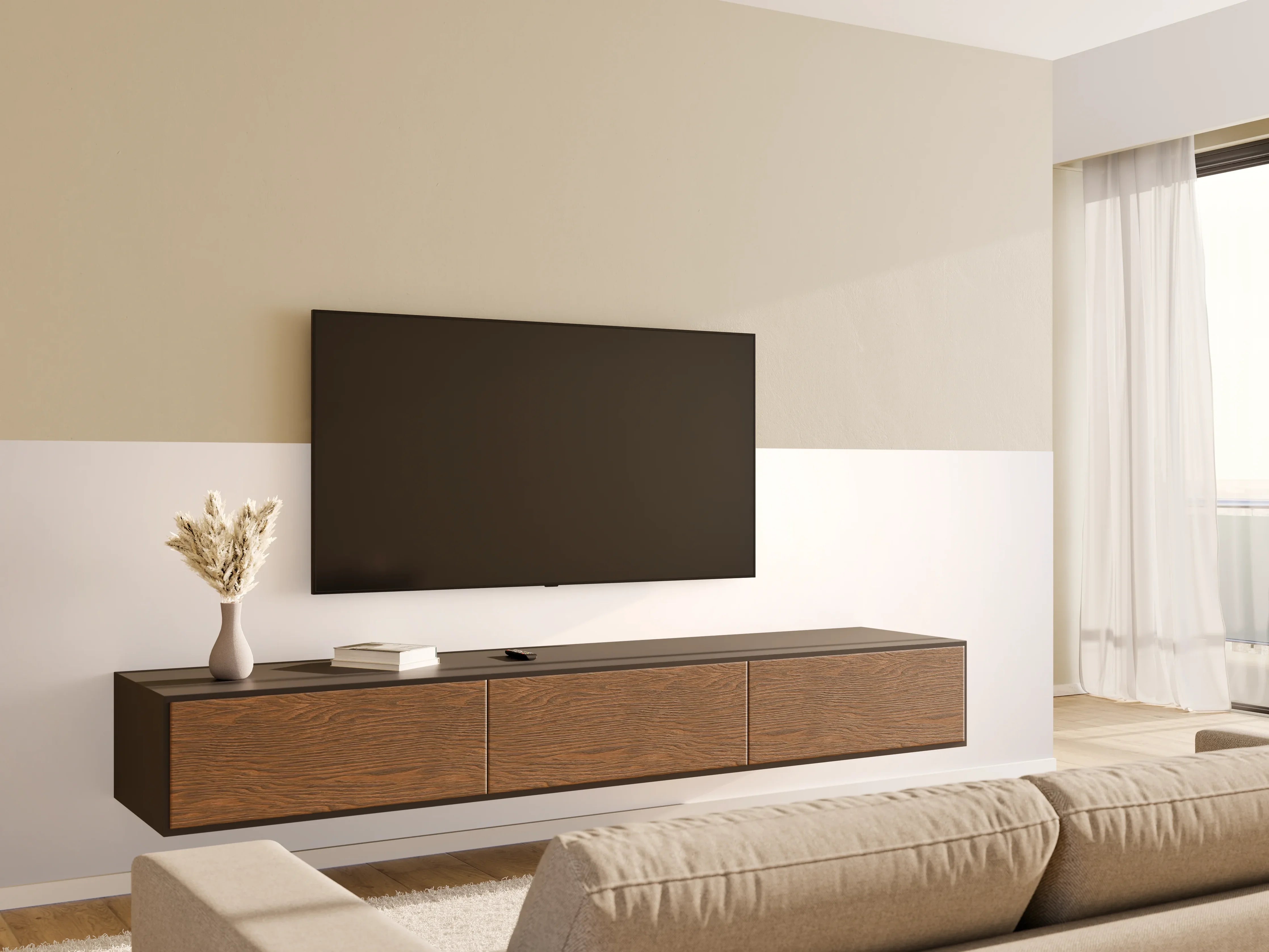 Wandverkleidung Wohnzimmer - Grauer, minimalistischer Hintergrund