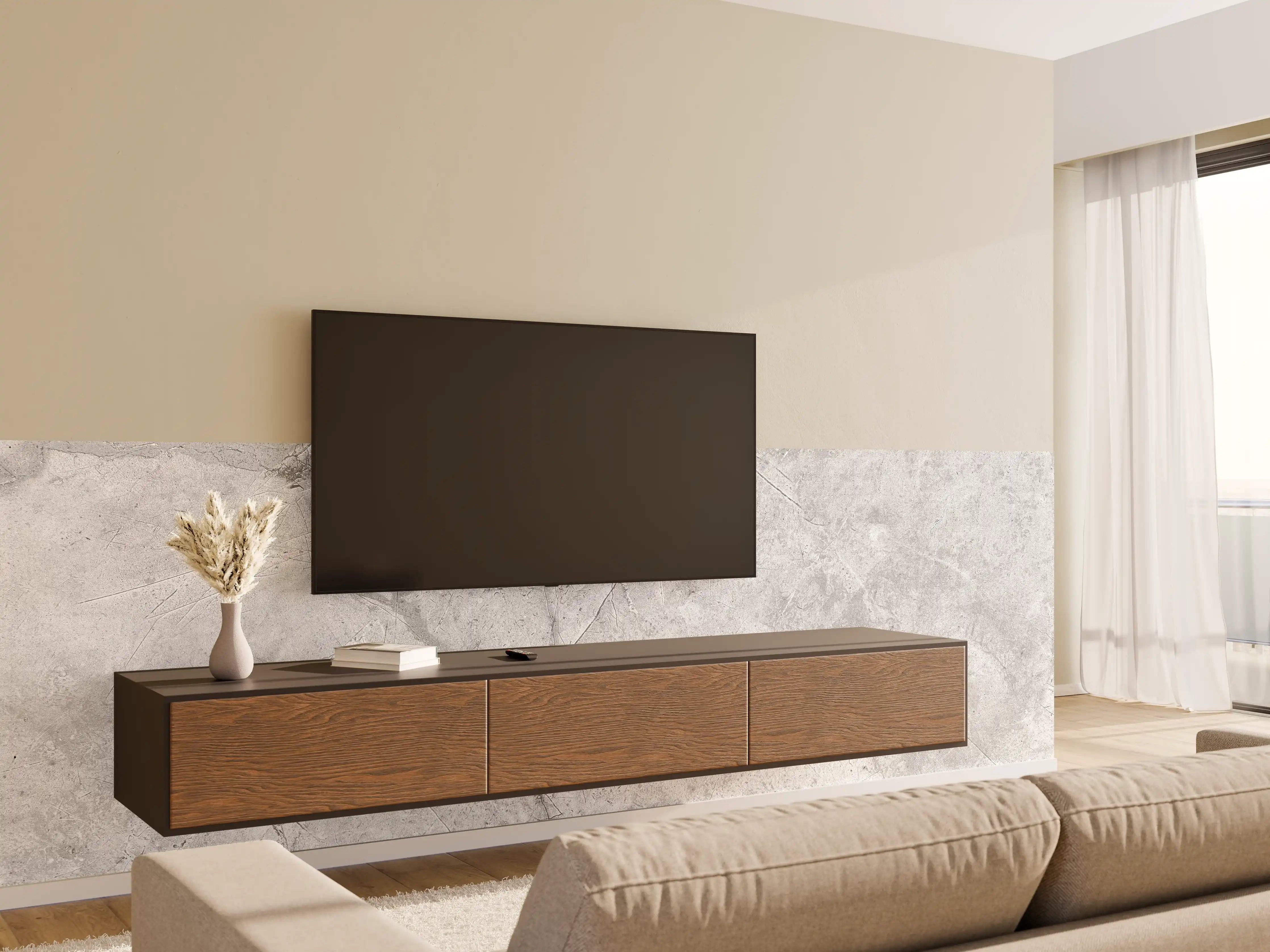 Wandverkleidung Wohnzimmer - Graues Betonmuster