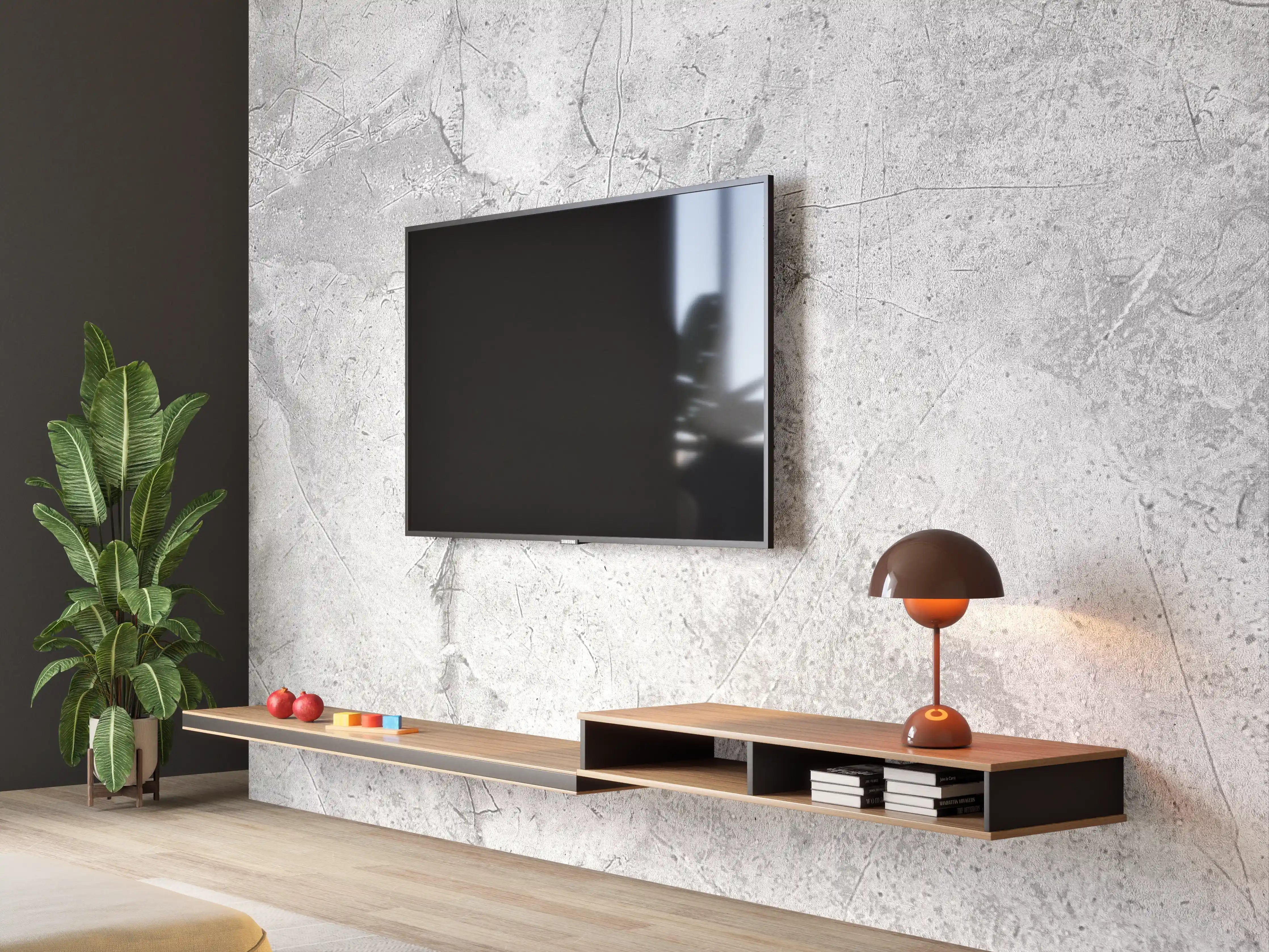 Wandverkleidung Wohnzimmer - Graues Betonmuster