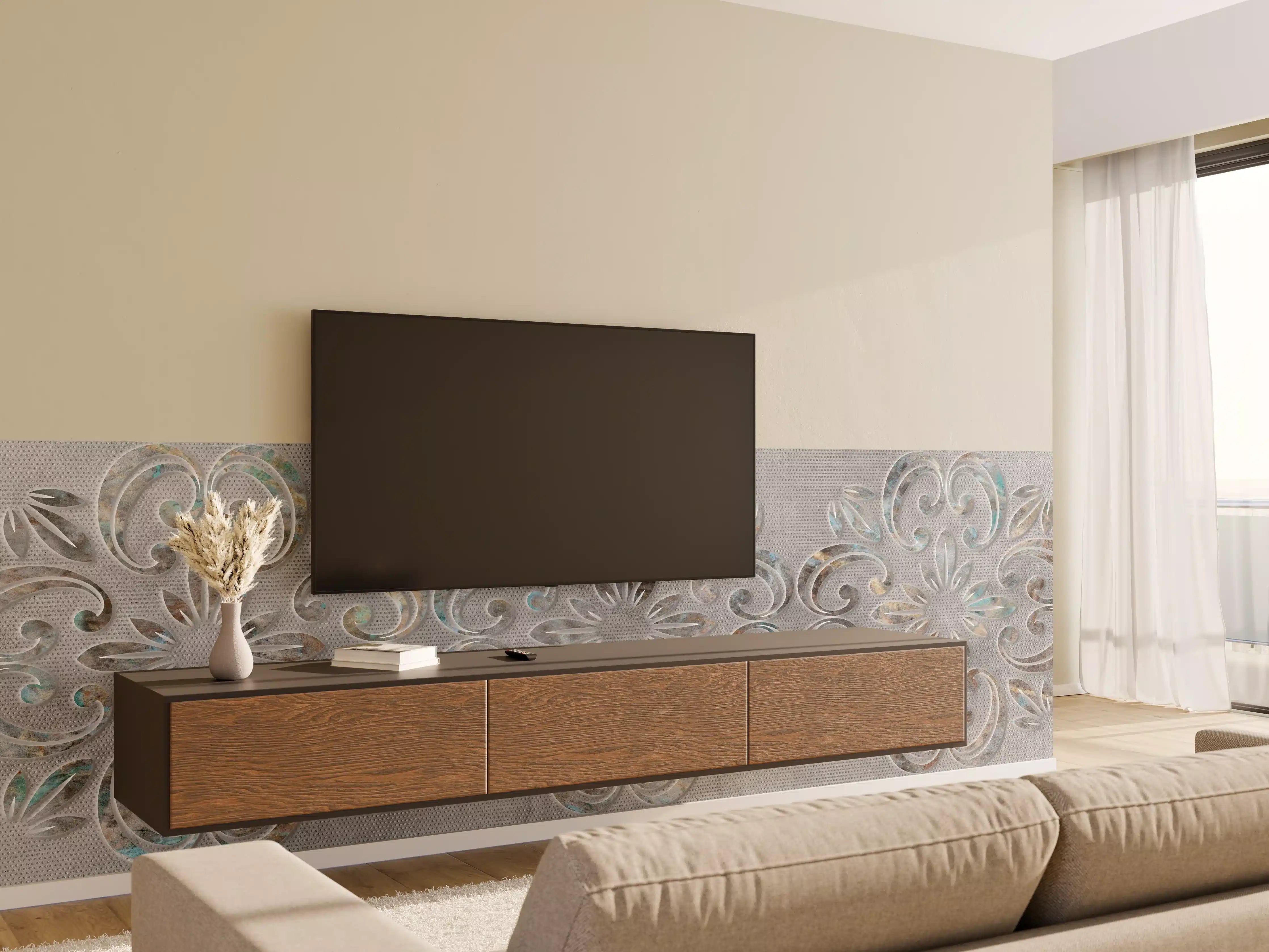 Wandverkleidung Wohnzimmer - Graues Ornamentmuster - Zementwandtextur