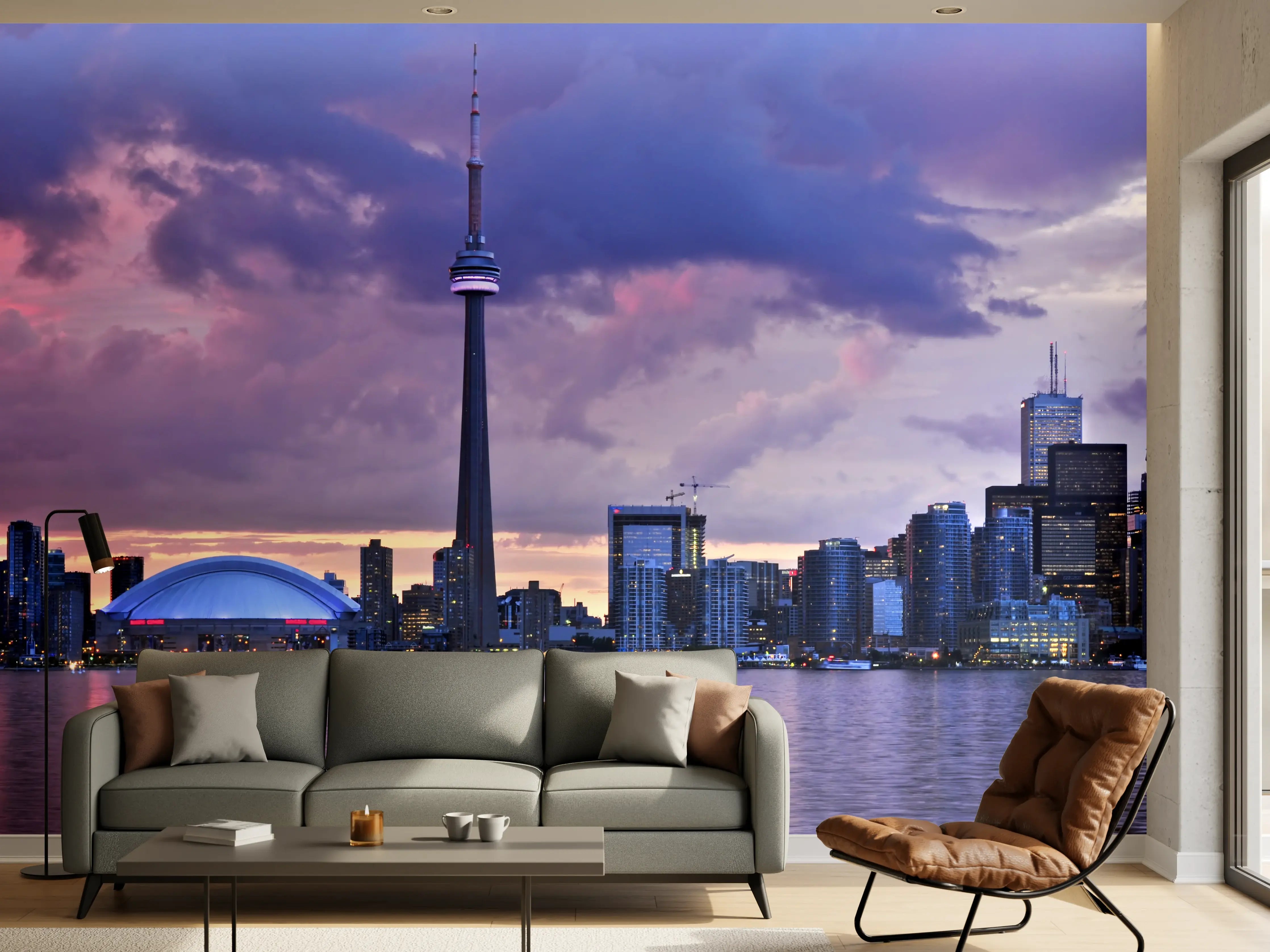 Wandverkleidung Wohnzimmer - Graues Sonnenuntergangssilhouette Torontos