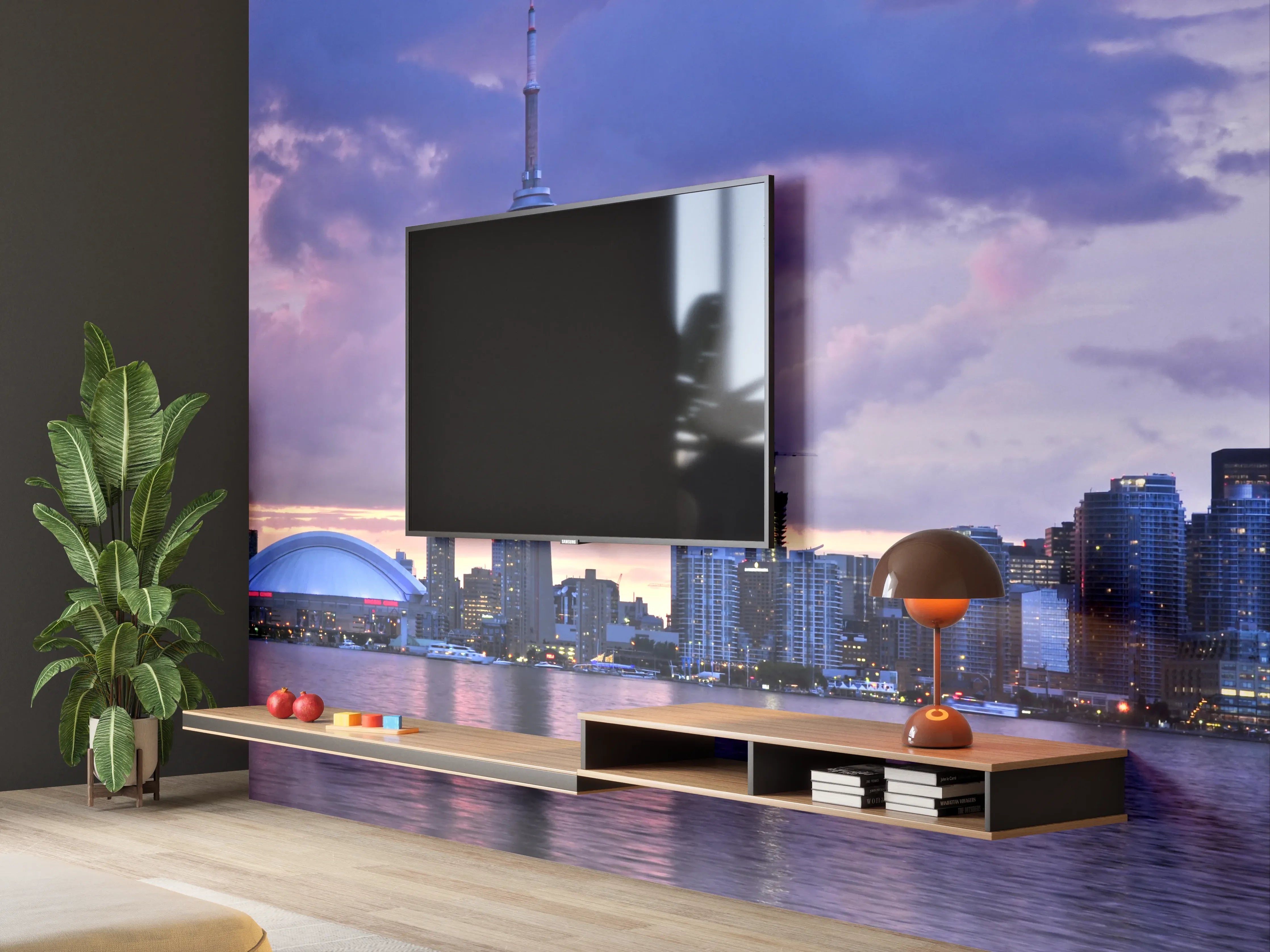 Wandverkleidung Wohnzimmer - Graues Sonnenuntergangssilhouette Torontos