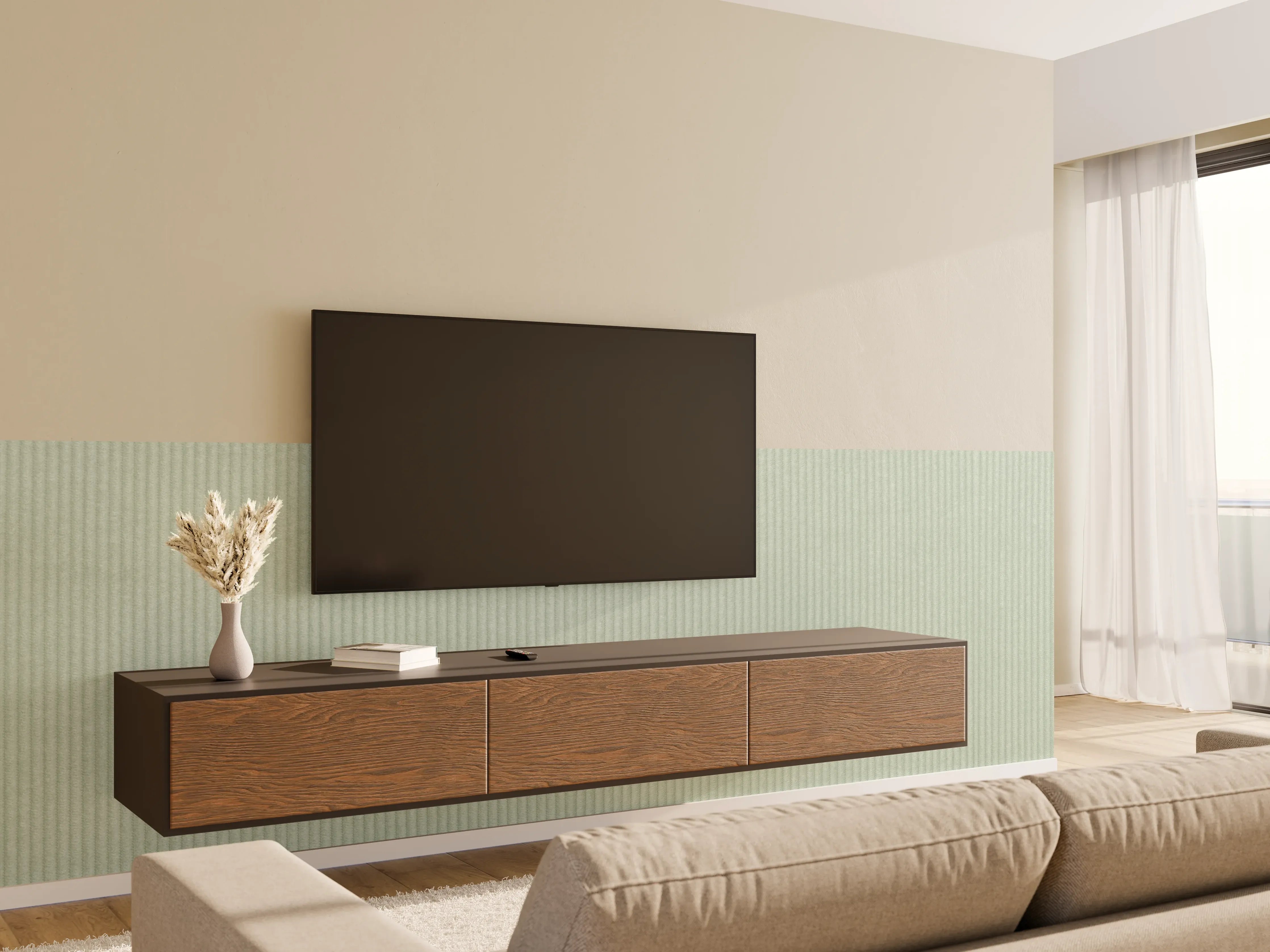 Wandverkleidung Wohnzimmer - Graues Streifenmuster - moderne Wandgestaltung