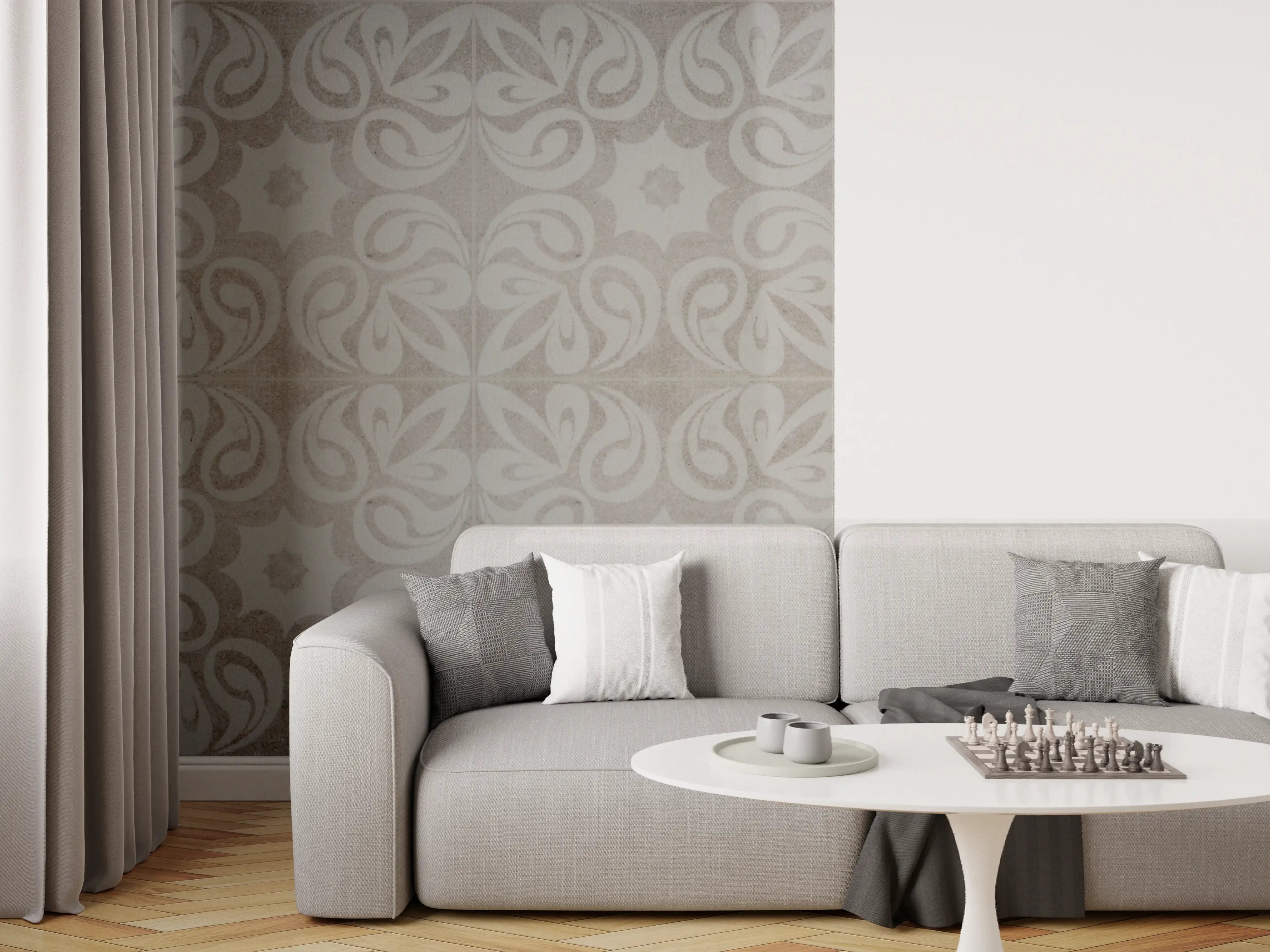 Wandverkleidung Wohnzimmer - Graues quadratisches Mosaikmotiv