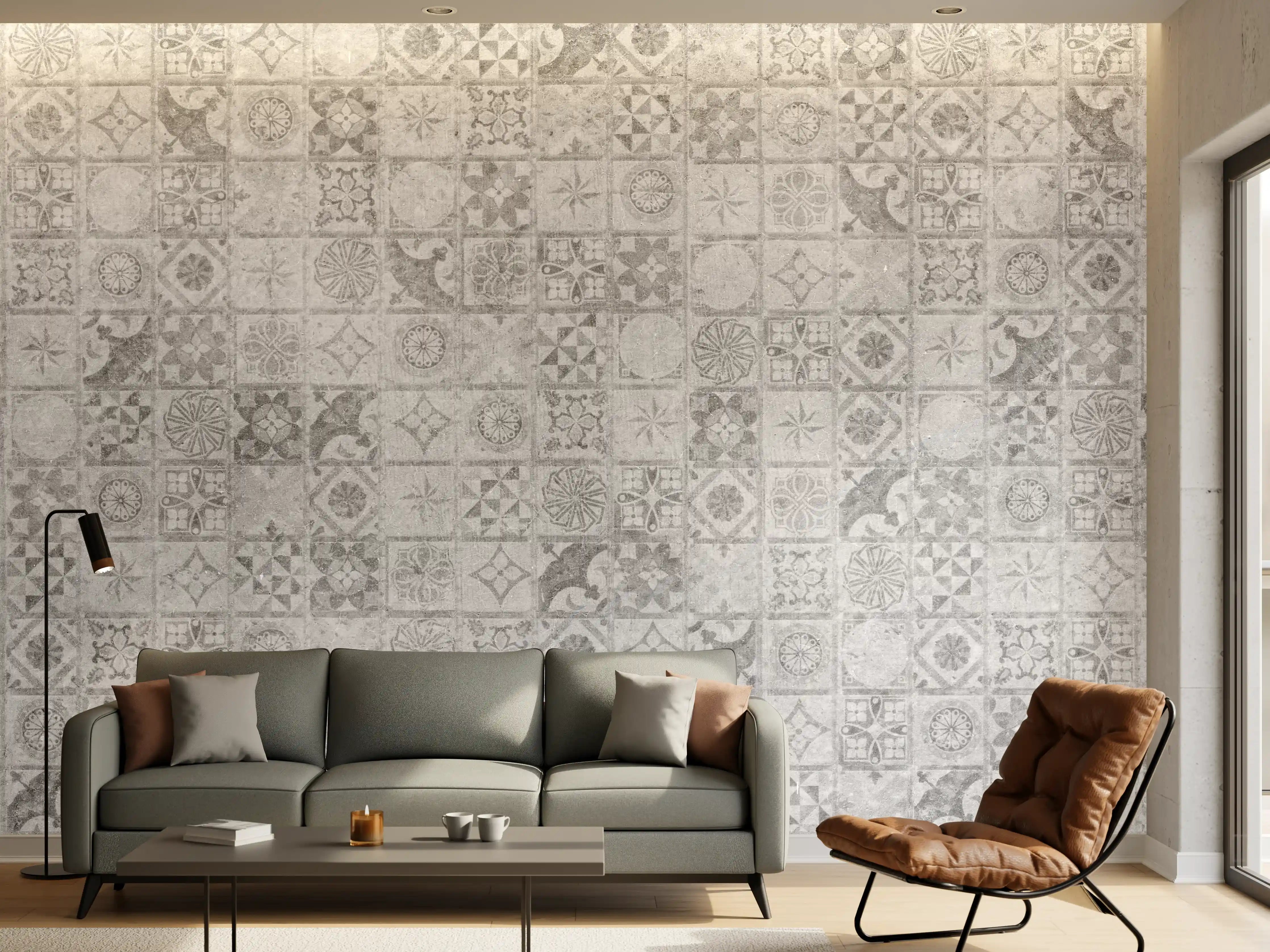 Wandverkleidung Wohnzimmer - Graues weißes Mosaikmotiv