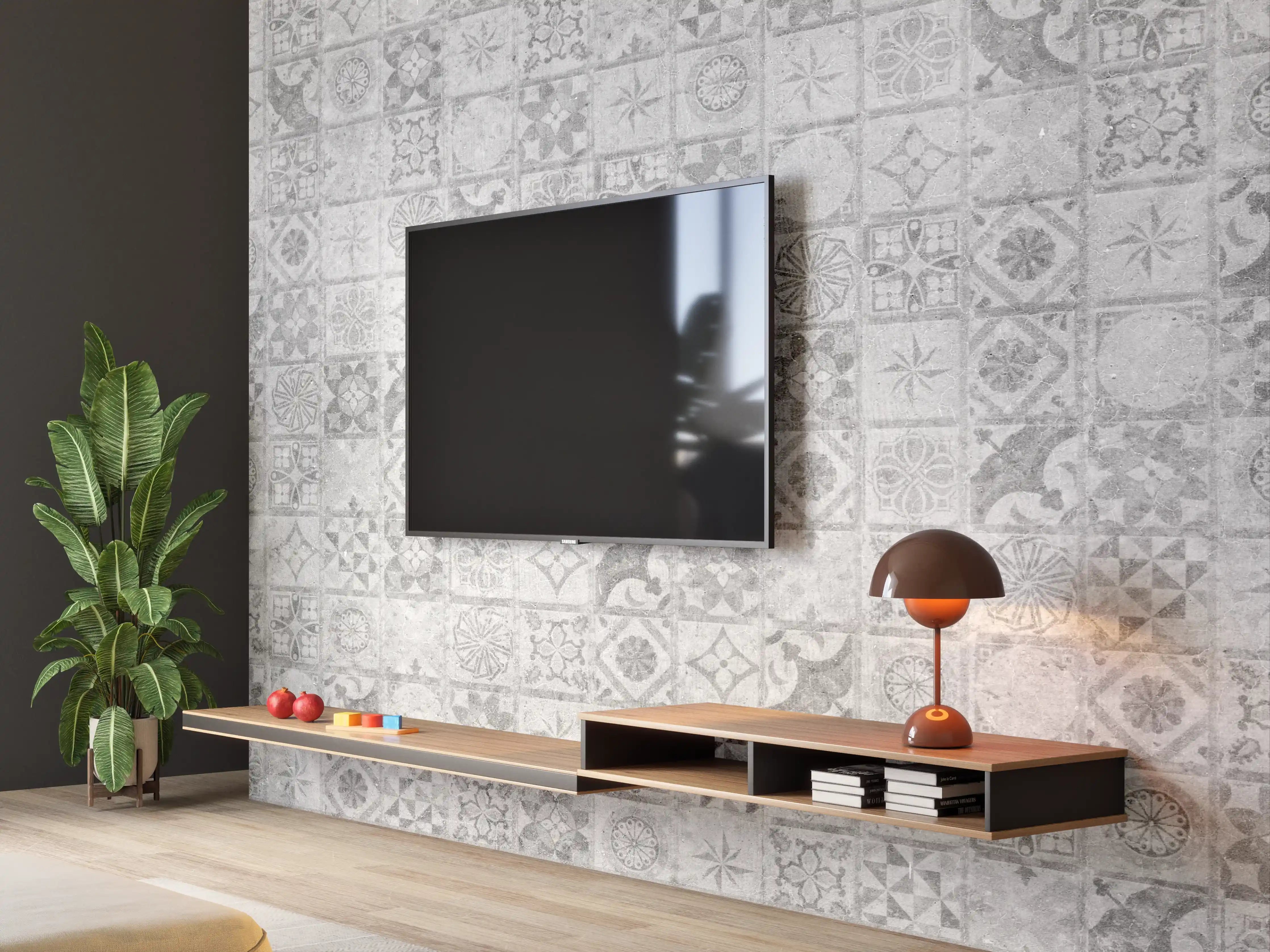 Wandverkleidung Wohnzimmer - Graues weißes Mosaikmotiv