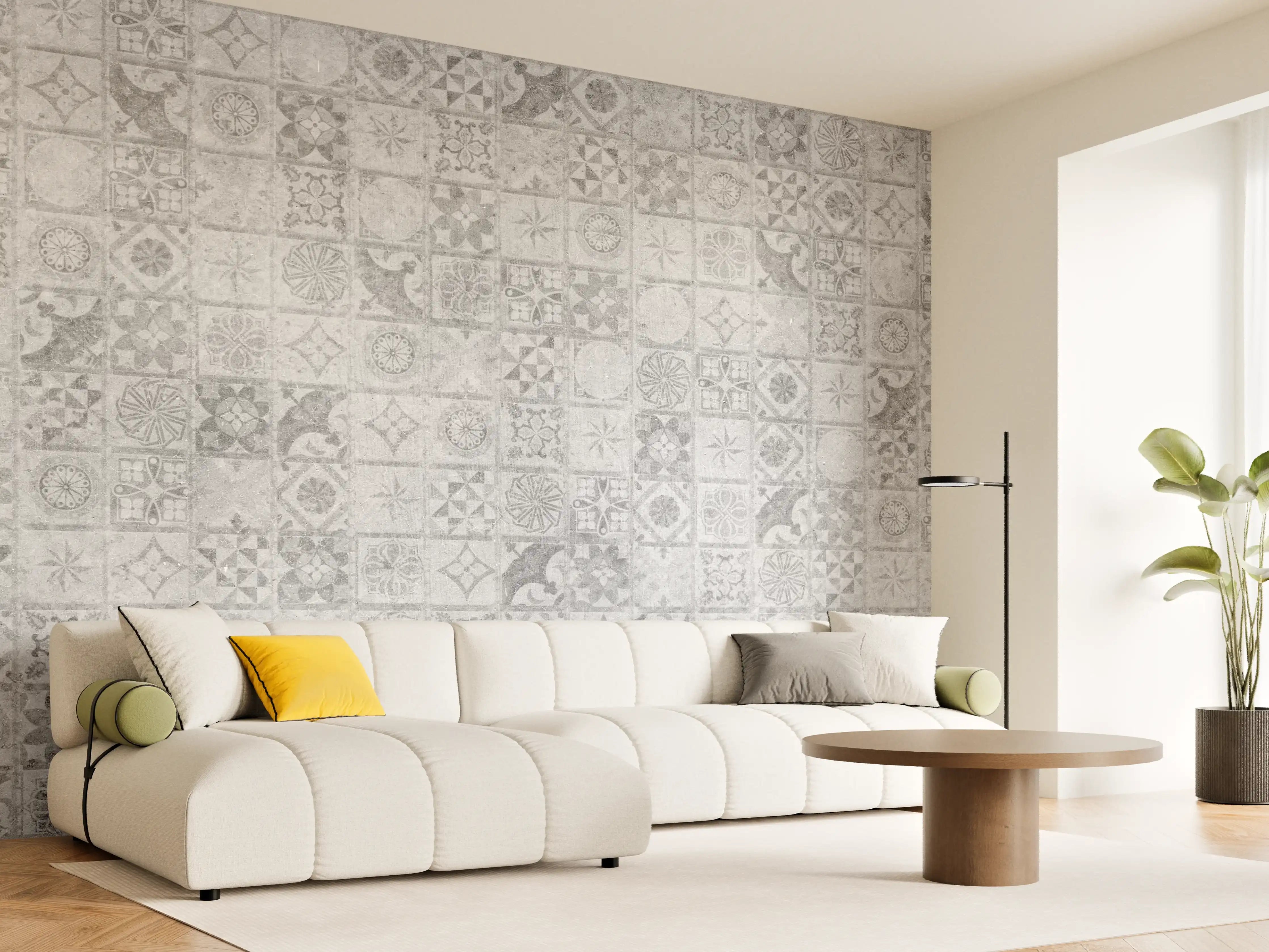 Wandverkleidung Wohnzimmer - Graues weißes Mosaikmotiv