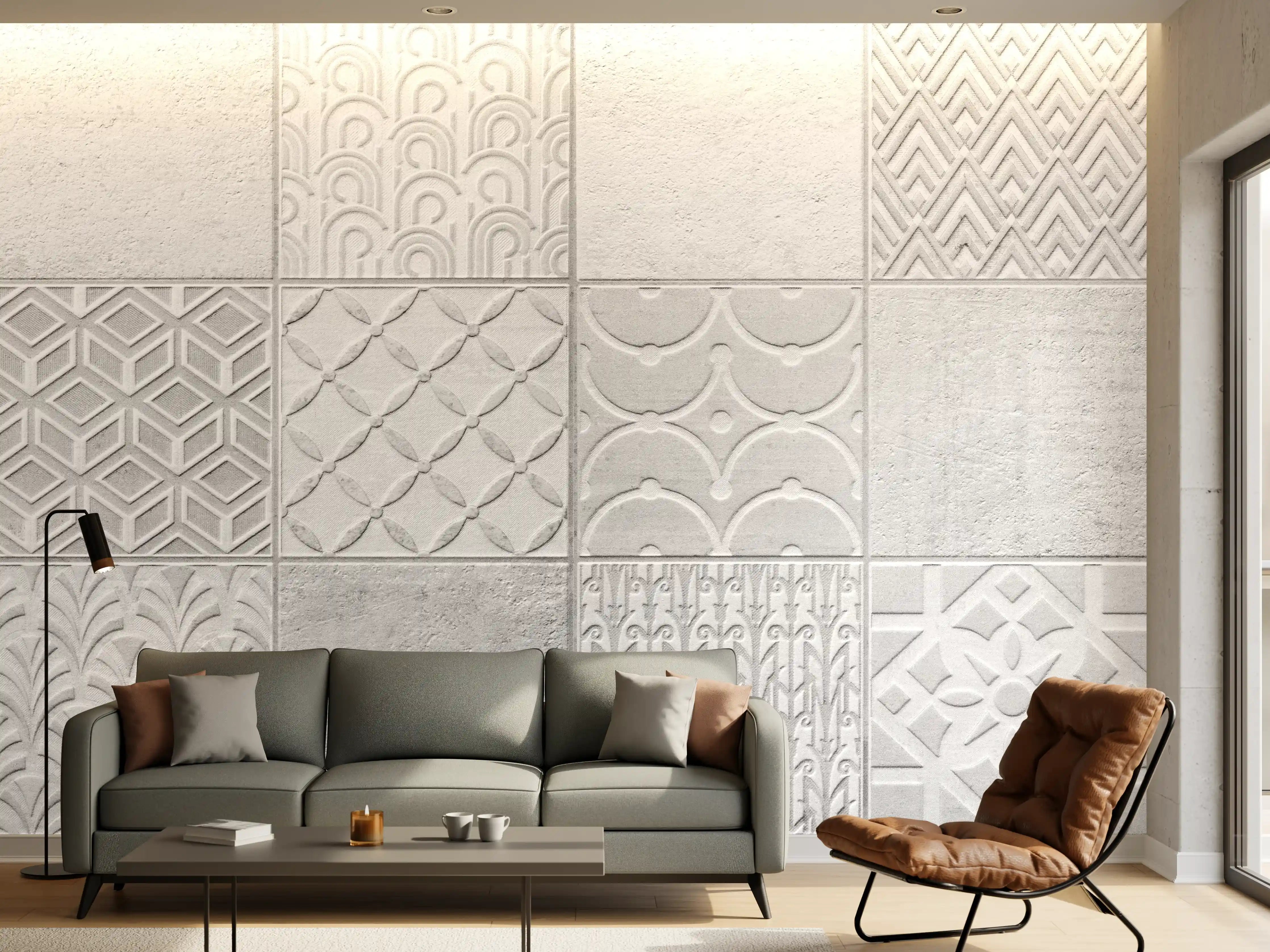 Wandverkleidung Wohnzimmer - Graues weißes Vintage Mosaikmotiv