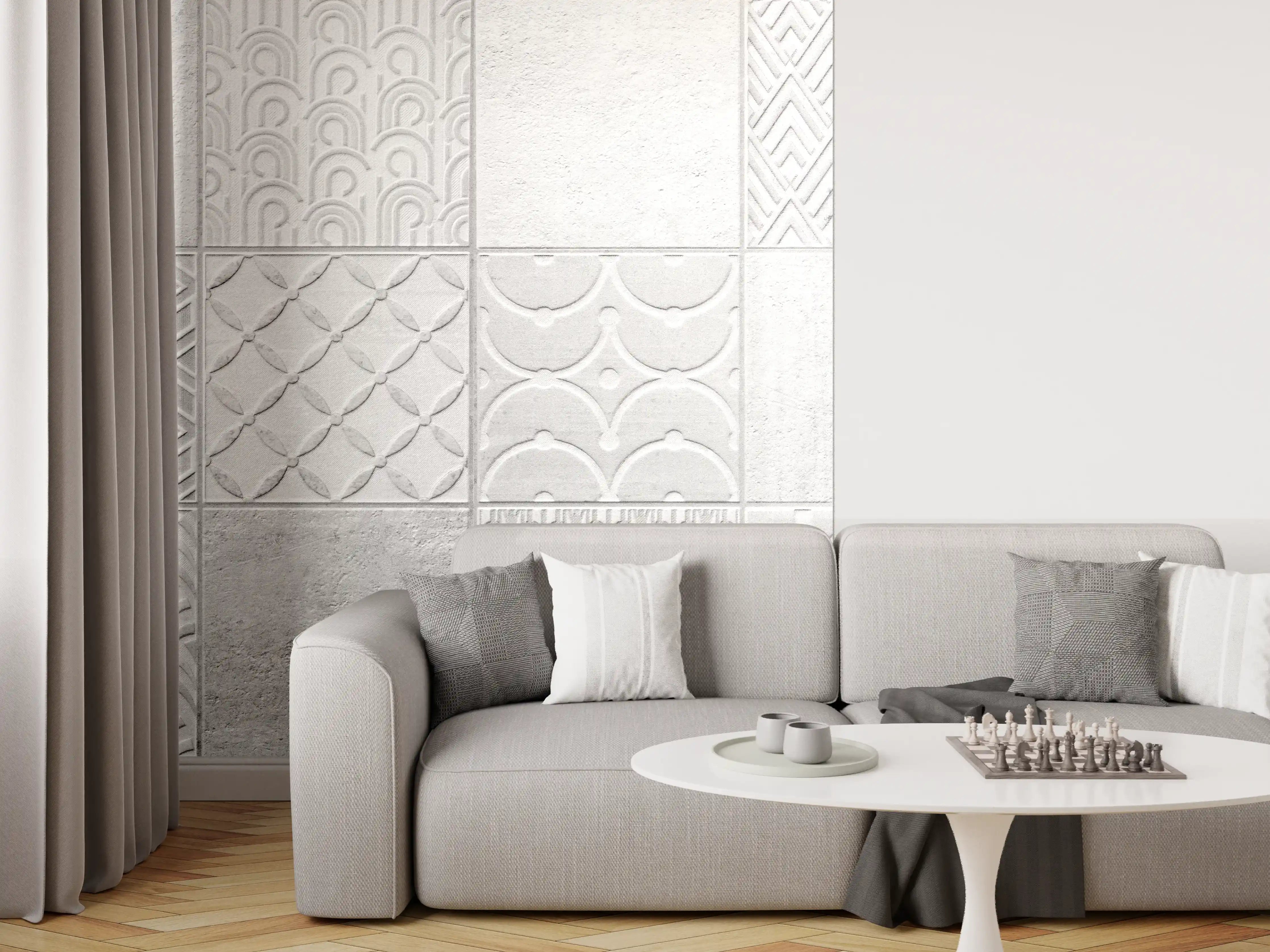 Wandverkleidung Wohnzimmer - Graues weißes Vintage Mosaikmotiv