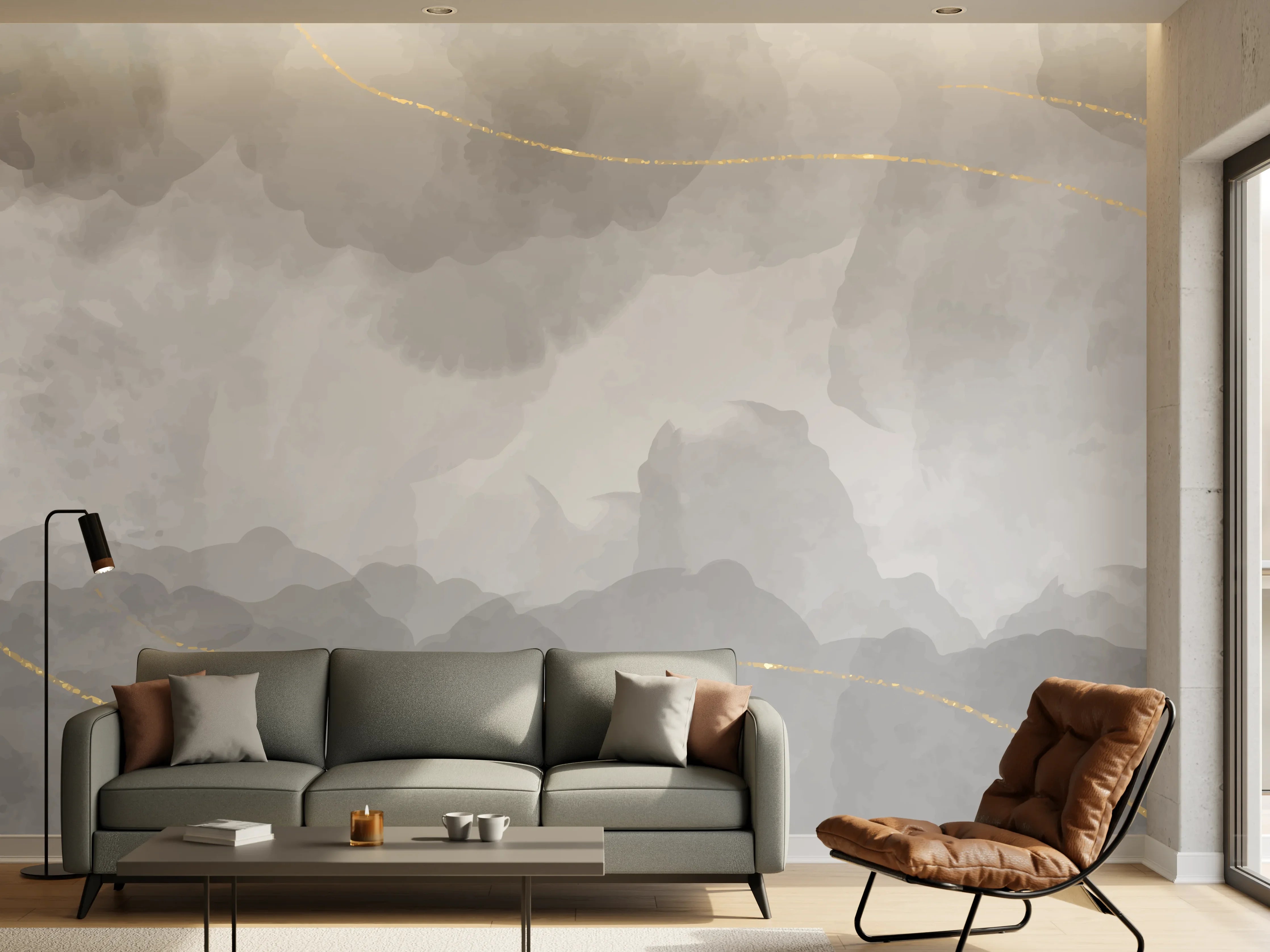 Wandverkleidung Wohnzimmer - Grauweißes Marmor Muster
