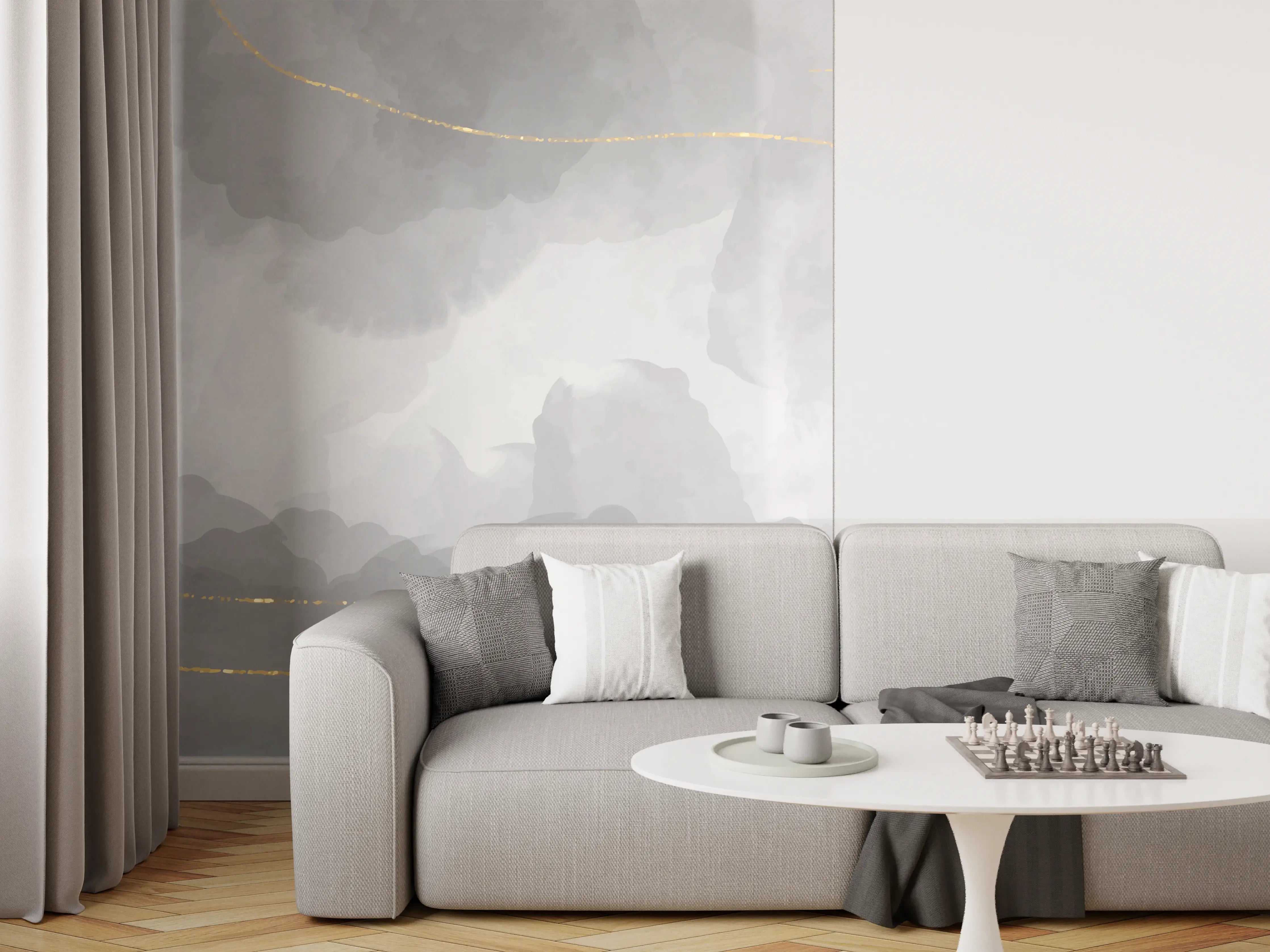 Wandverkleidung Wohnzimmer - Grauweißes Marmor Muster
