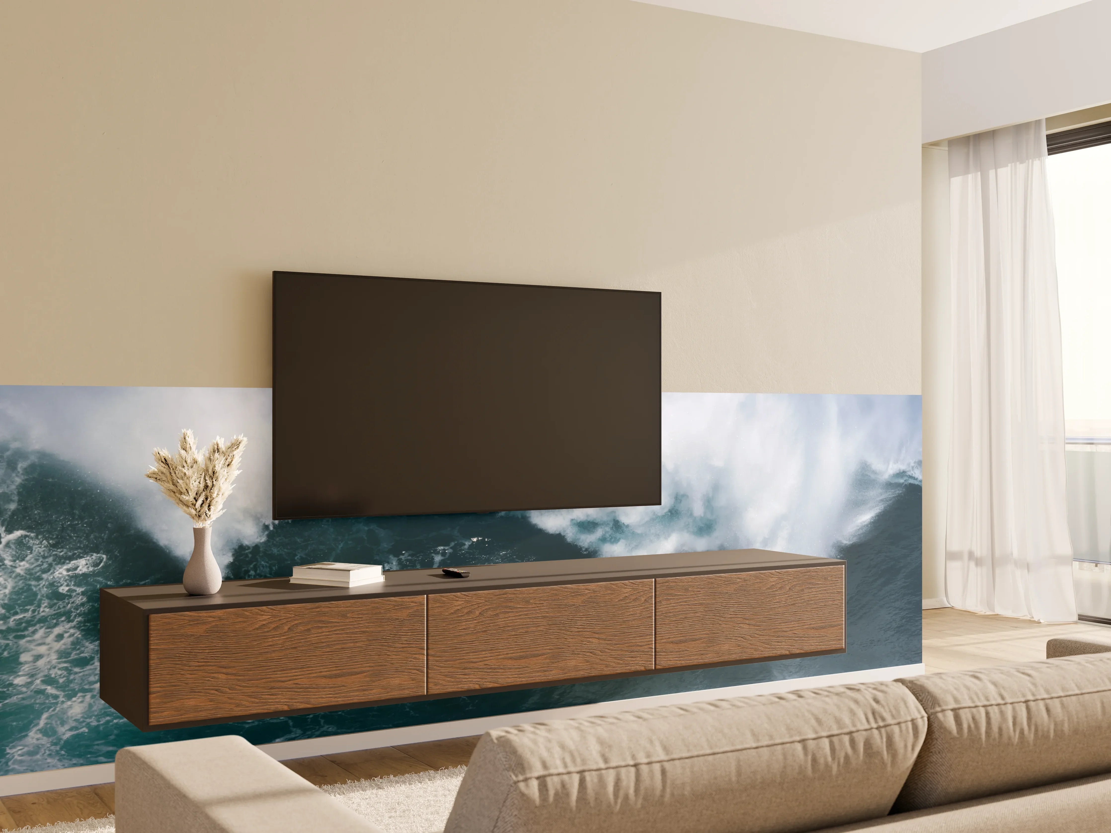 Wandverkleidung Wohnzimmer - Große Welle im Ozean