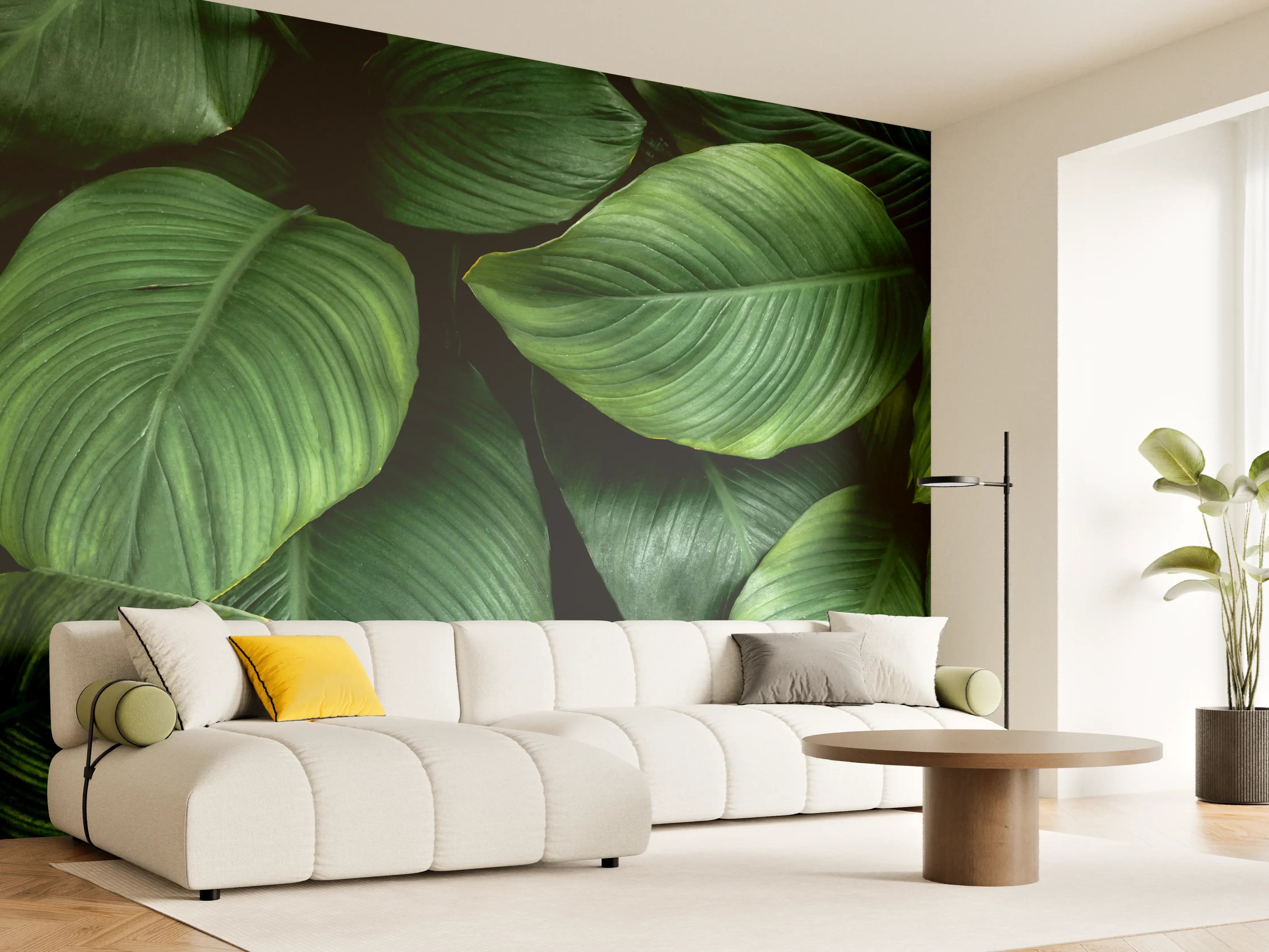 Wandverkleidung Wohnzimmer - Große grüne Blätter