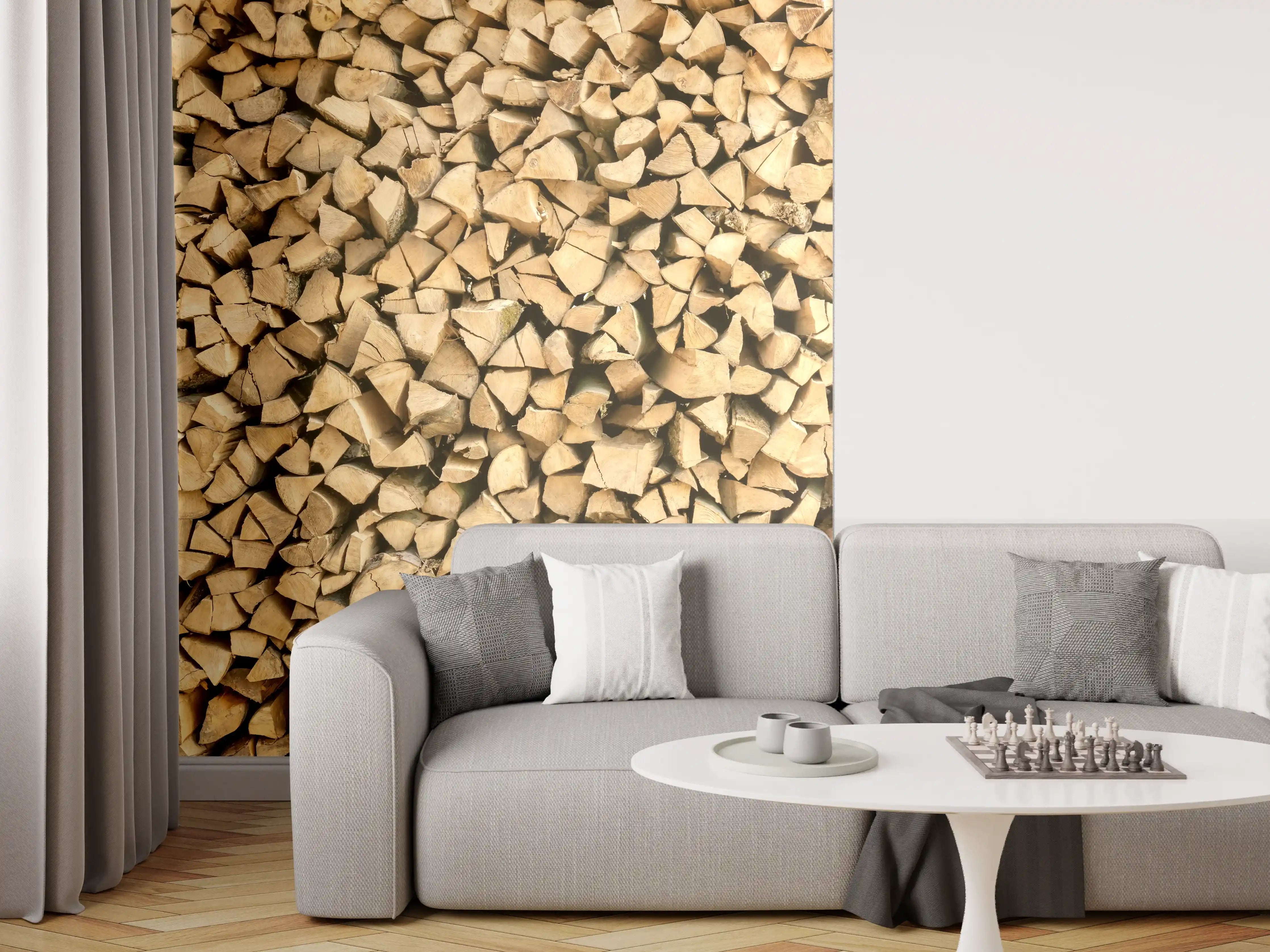 Wandverkleidung Wohnzimmer - Großer Haufen Holzscheite