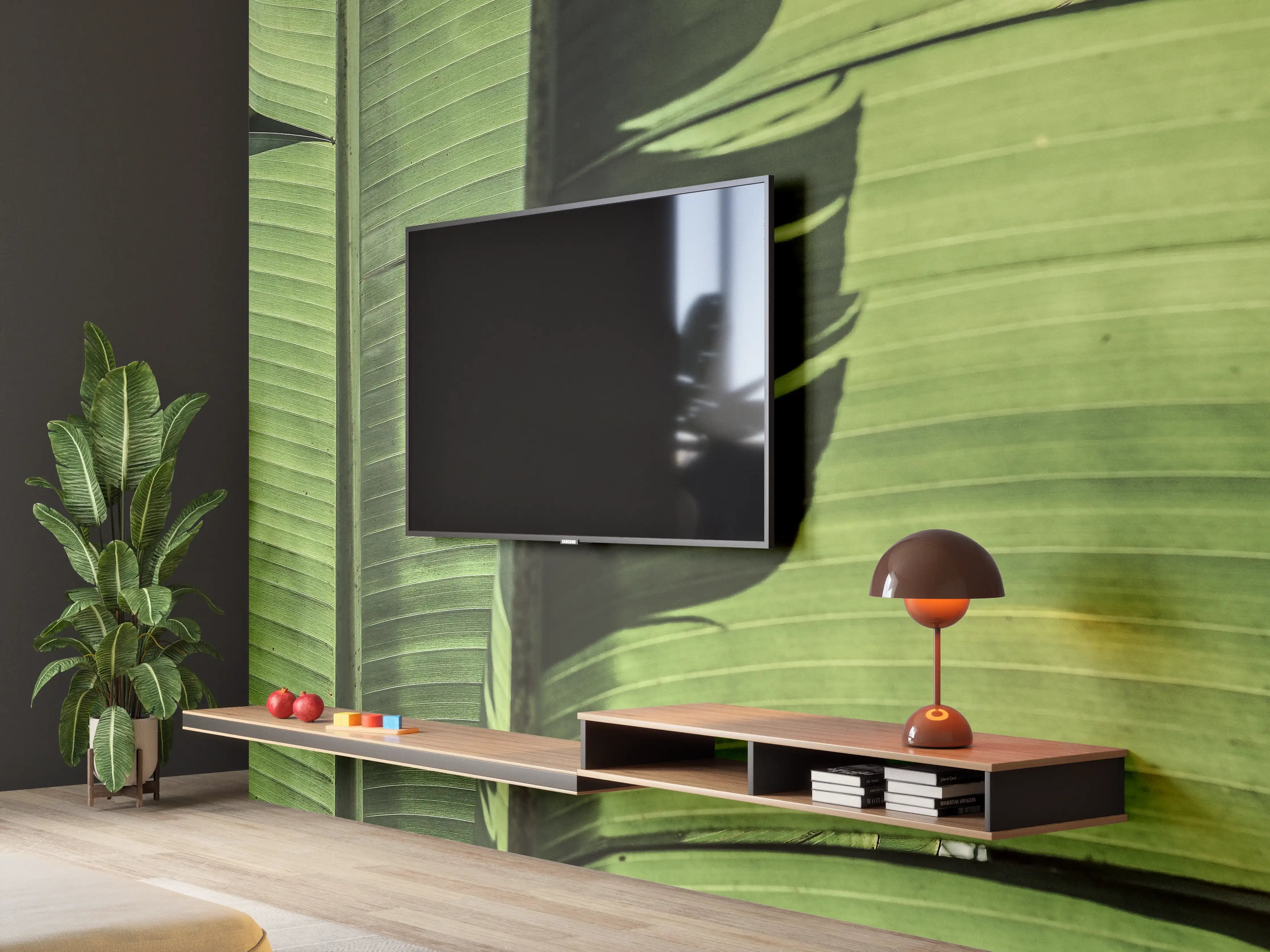 Wandverkleidung Wohnzimmer - Grüne Bananenblätter im sonnigen Licht