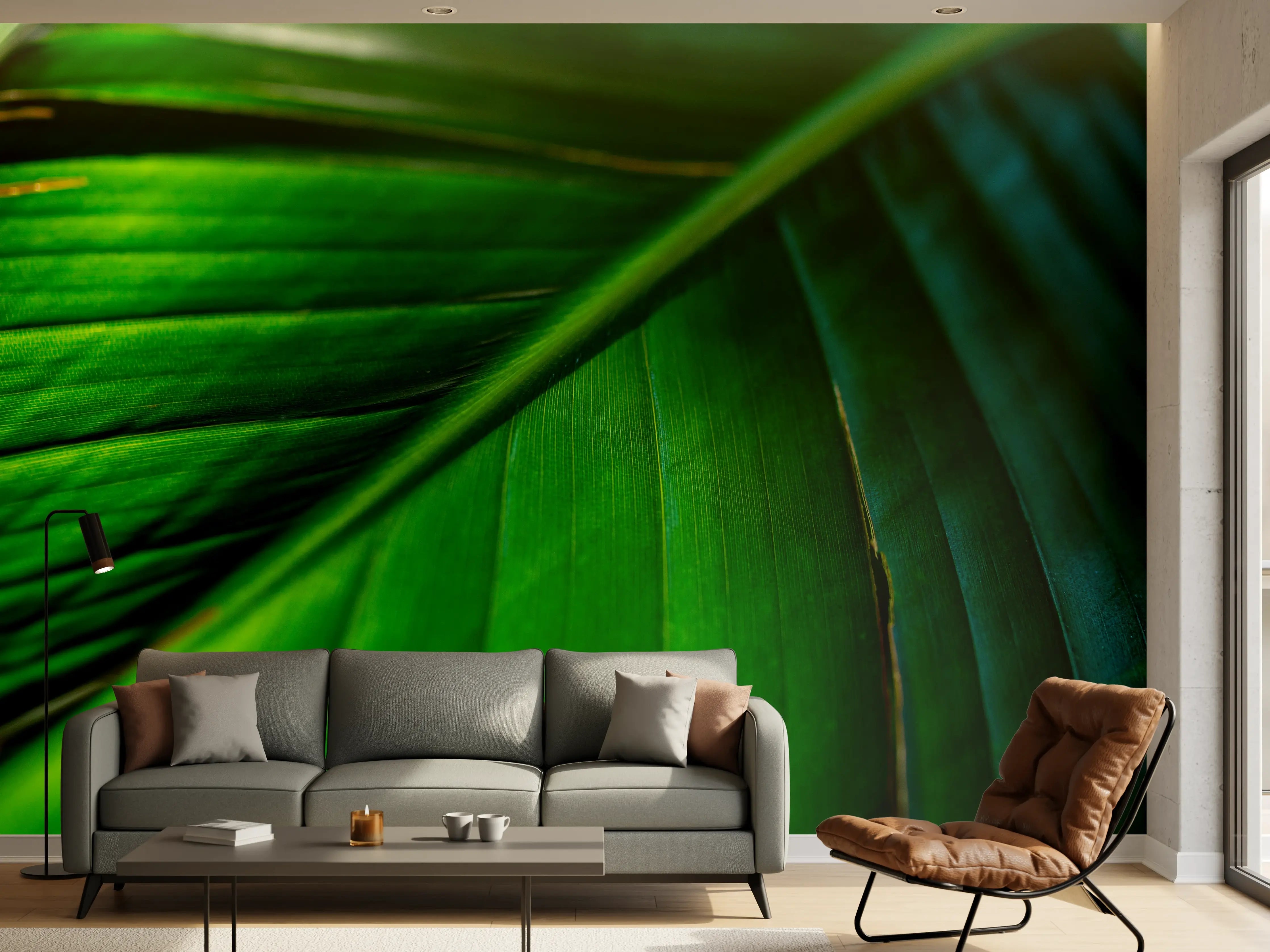 Wandverkleidung Wohnzimmer - Grüne Baumblätter im Sonnenlicht