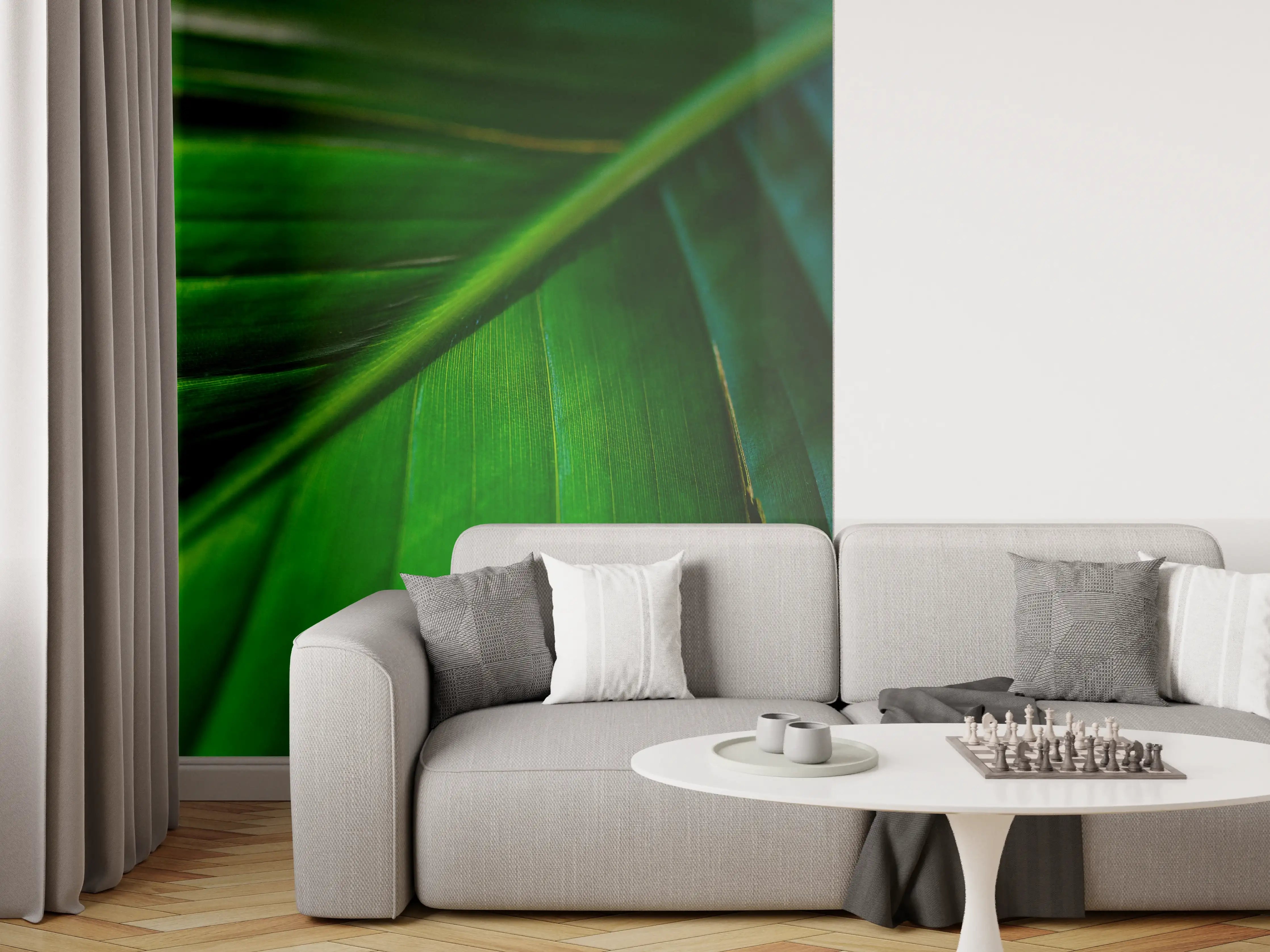 Wandverkleidung Wohnzimmer - Grüne Baumblätter im Sonnenlicht