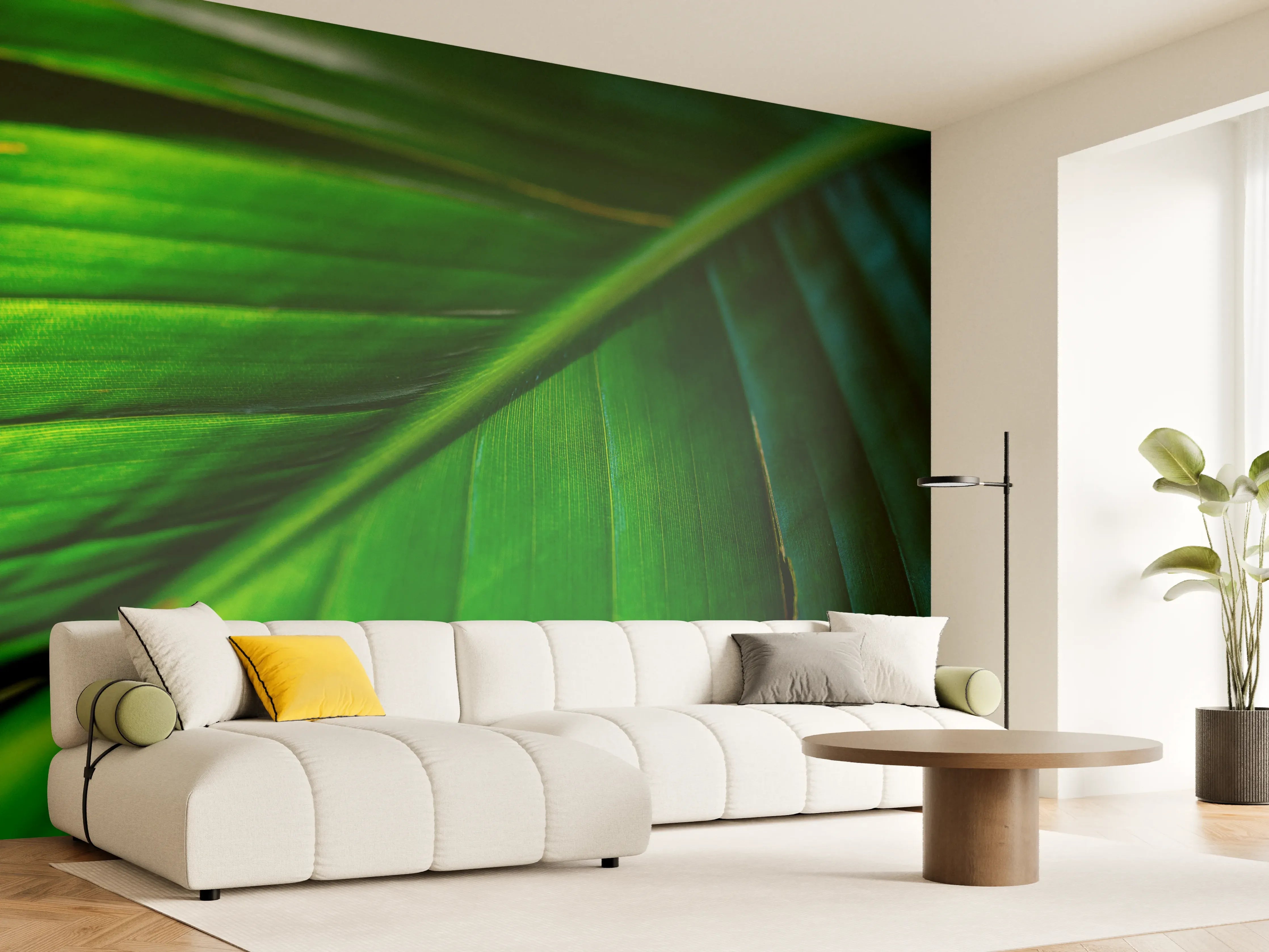 Wandverkleidung Wohnzimmer - Grüne Baumblätter im Sonnenlicht