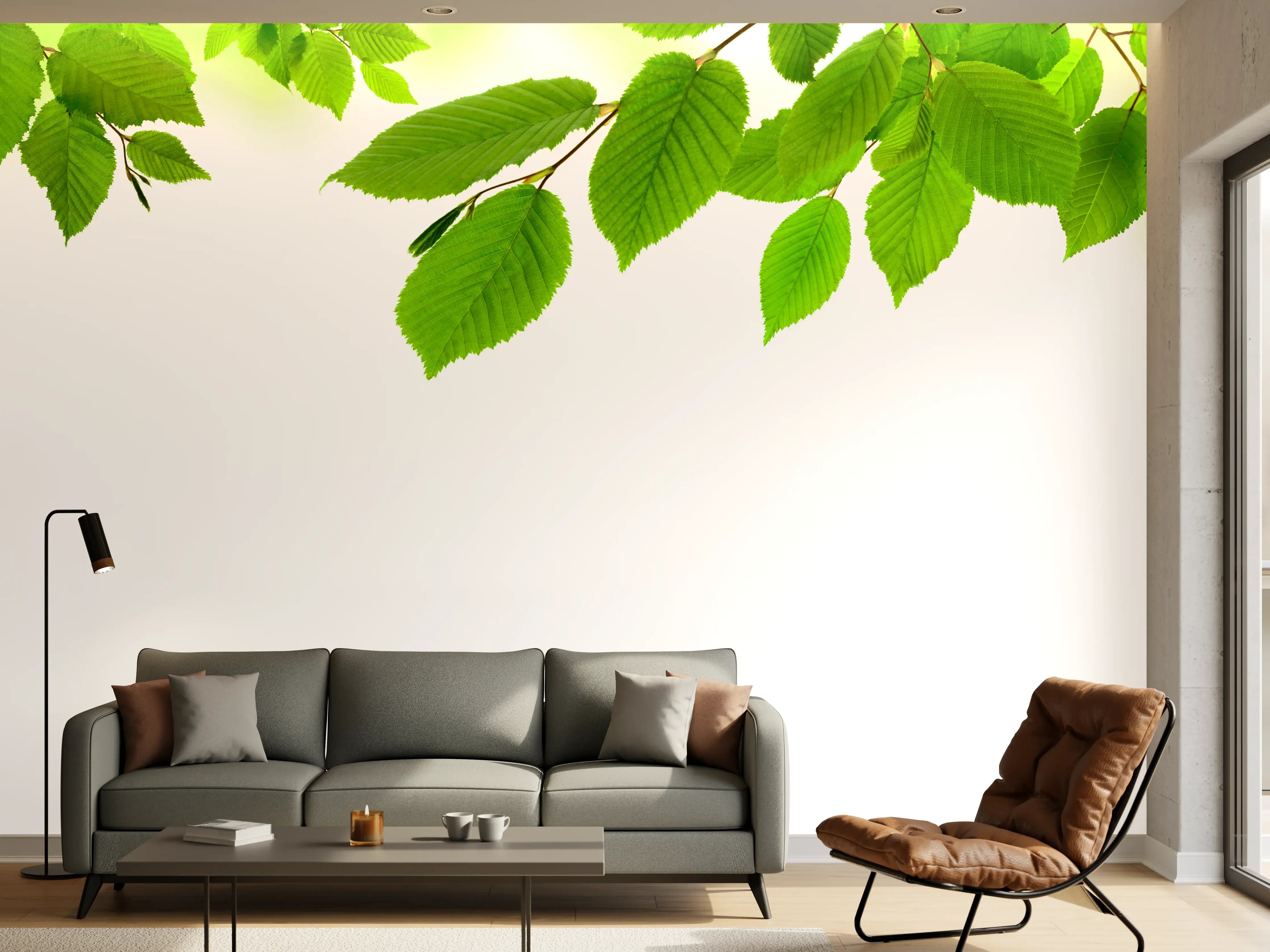 Wandverkleidung Wohnzimmer - Grüne Blätter