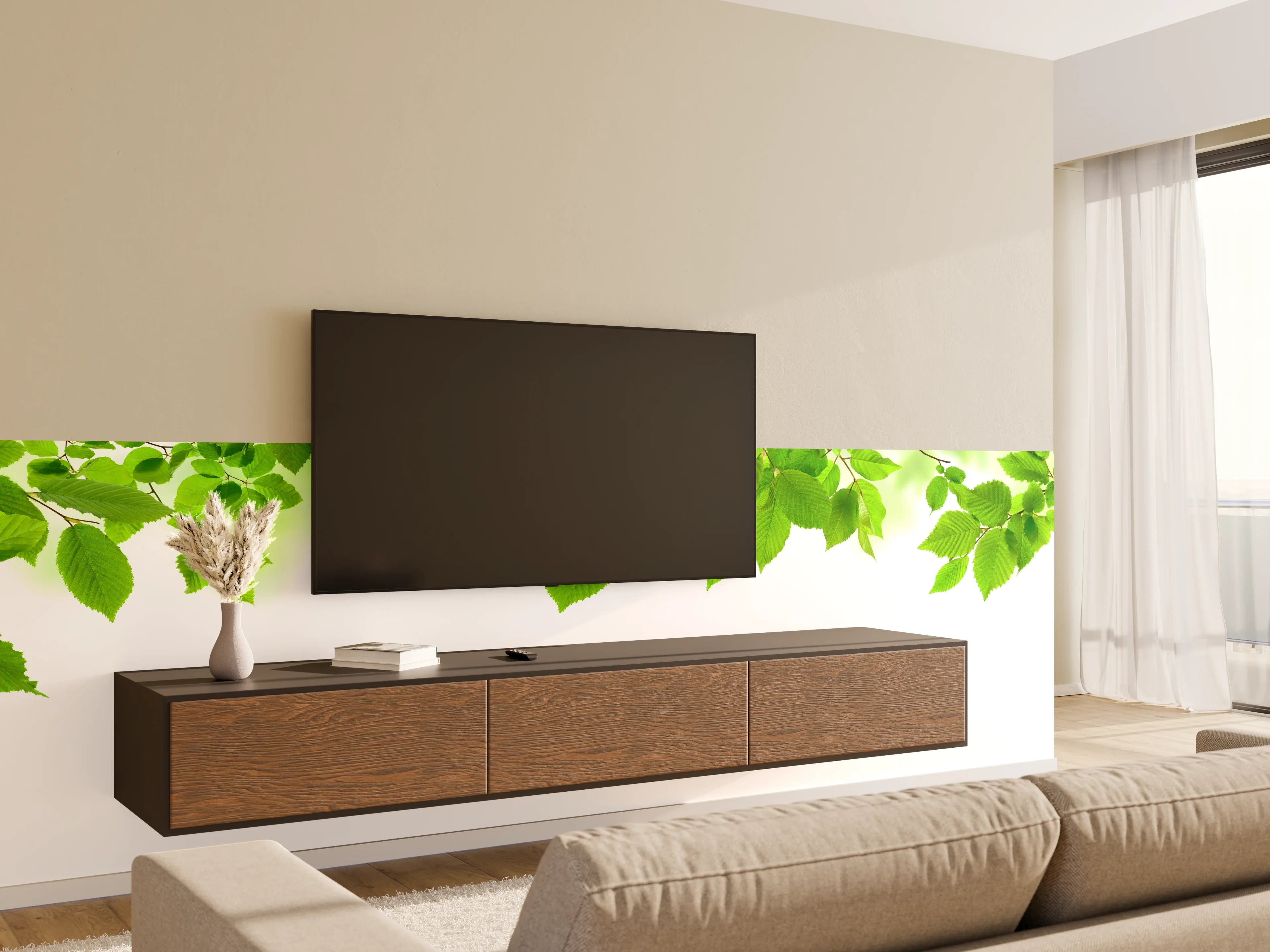 Wandverkleidung Wohnzimmer - Grüne Blätter