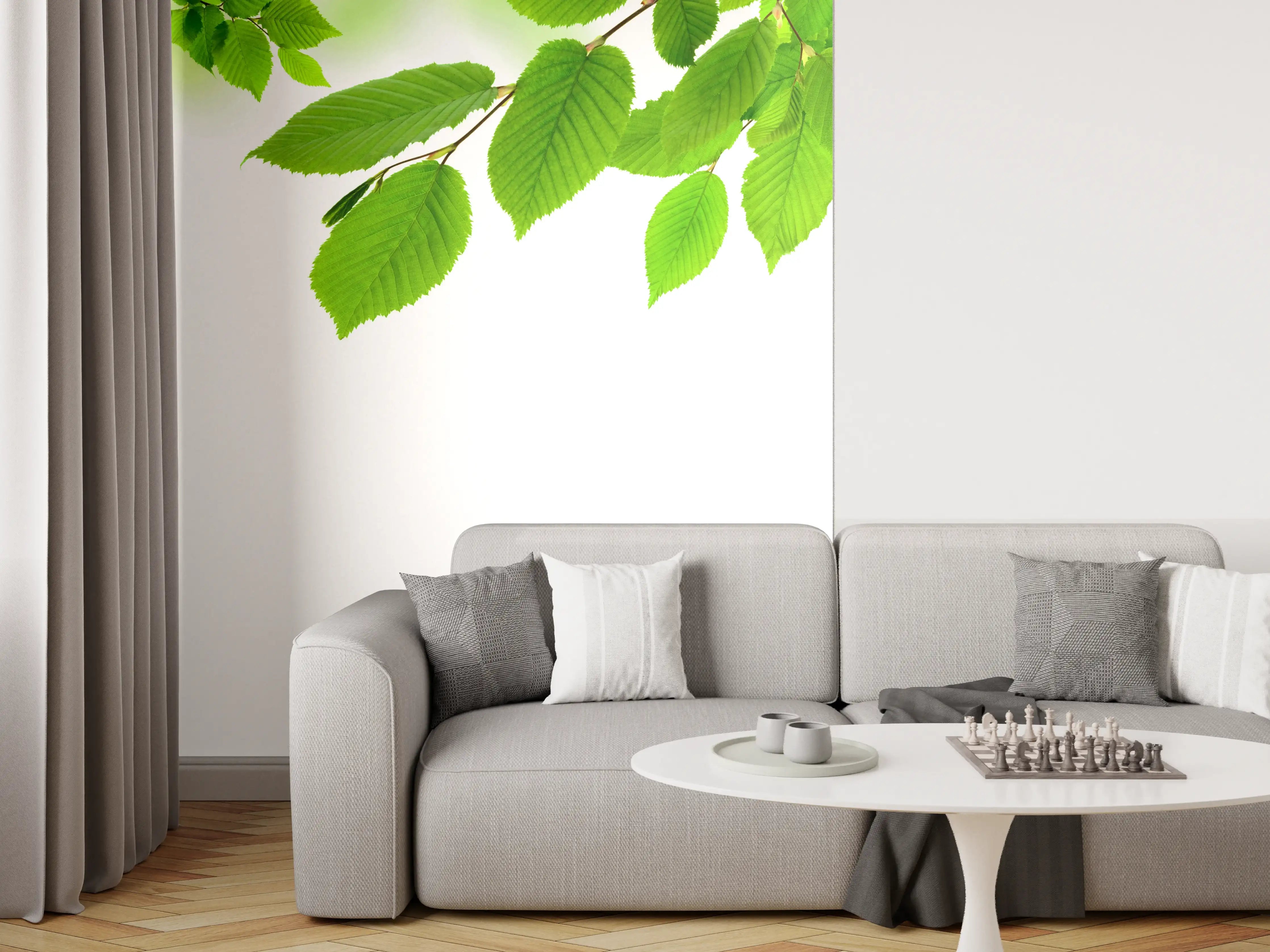 Wandverkleidung Wohnzimmer - Grüne Blätter