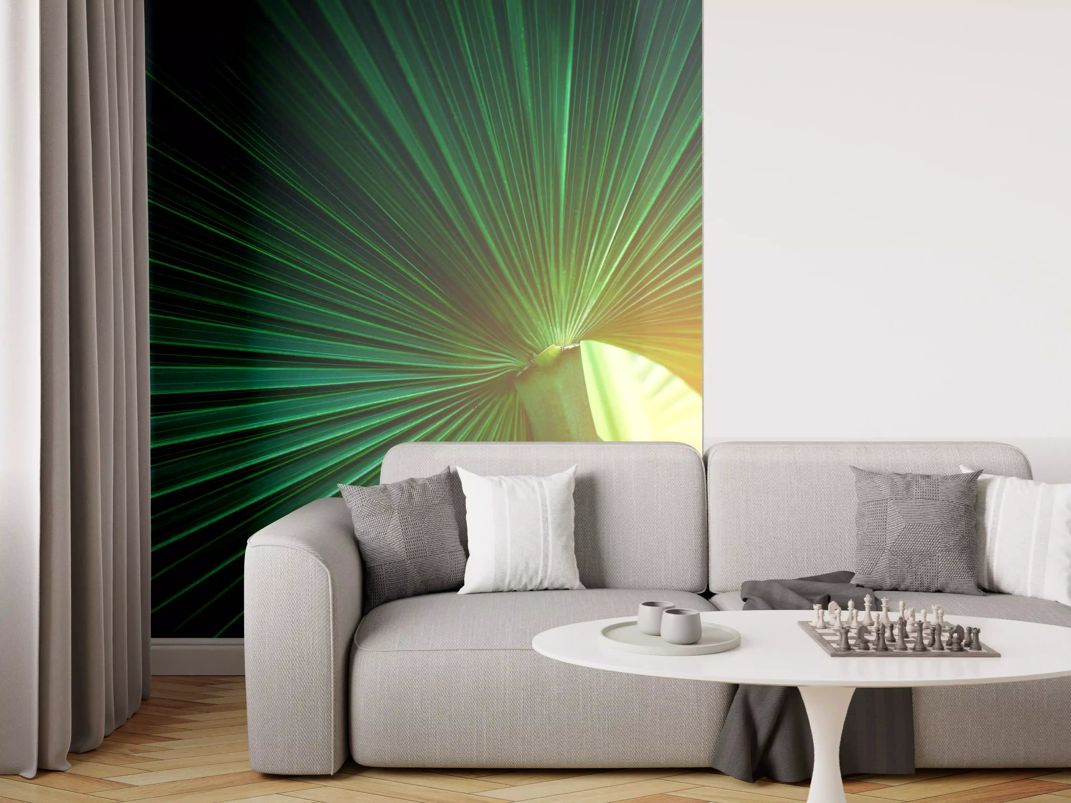 Wandverkleidung Wohnzimmer - Grüne Blätter und Sonnenlicht