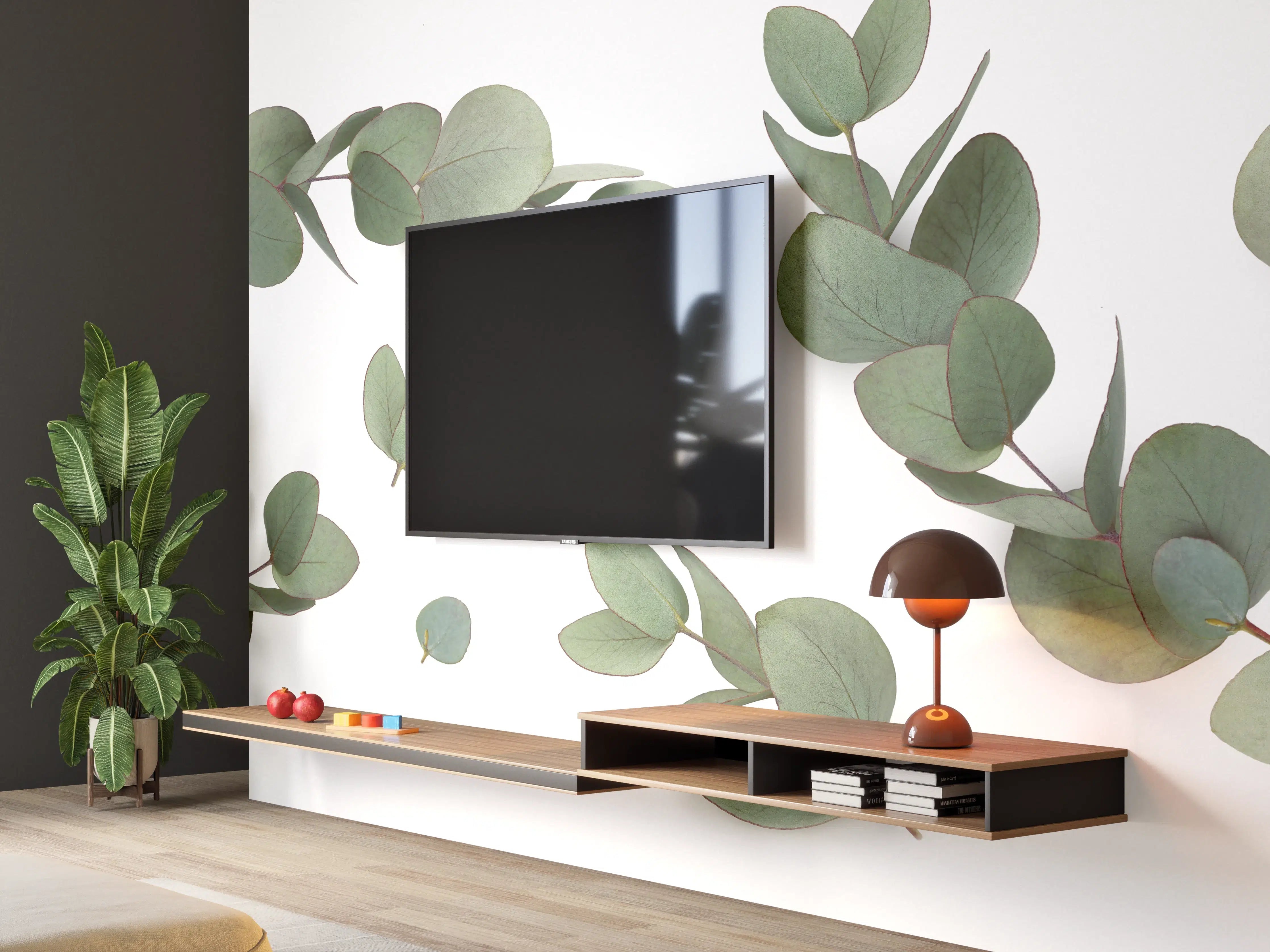Wandverkleidung Wohnzimmer - Grüne Eukalyptus Blätter