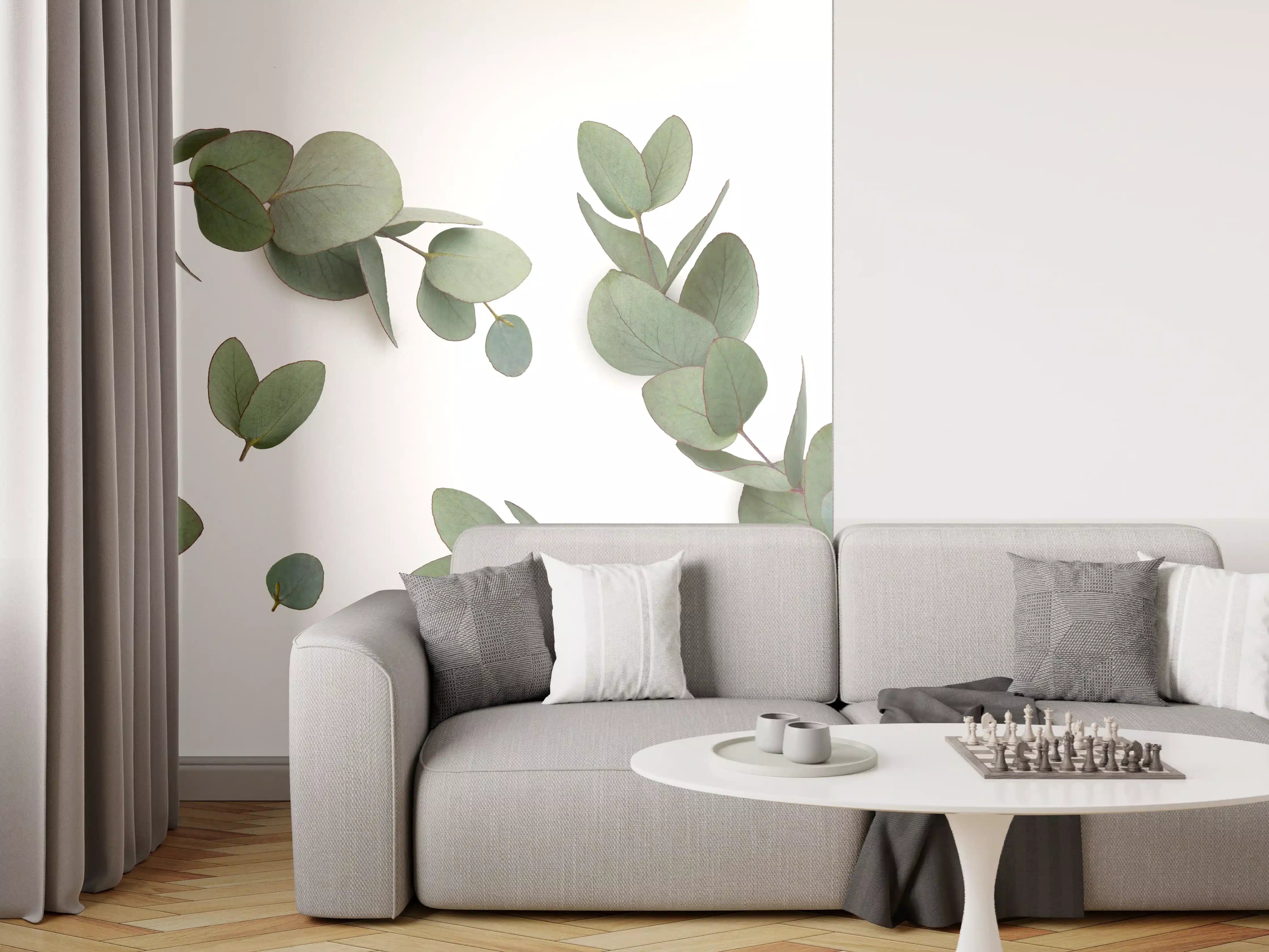 Wandverkleidung Wohnzimmer - Grüne Eukalyptus Blätter