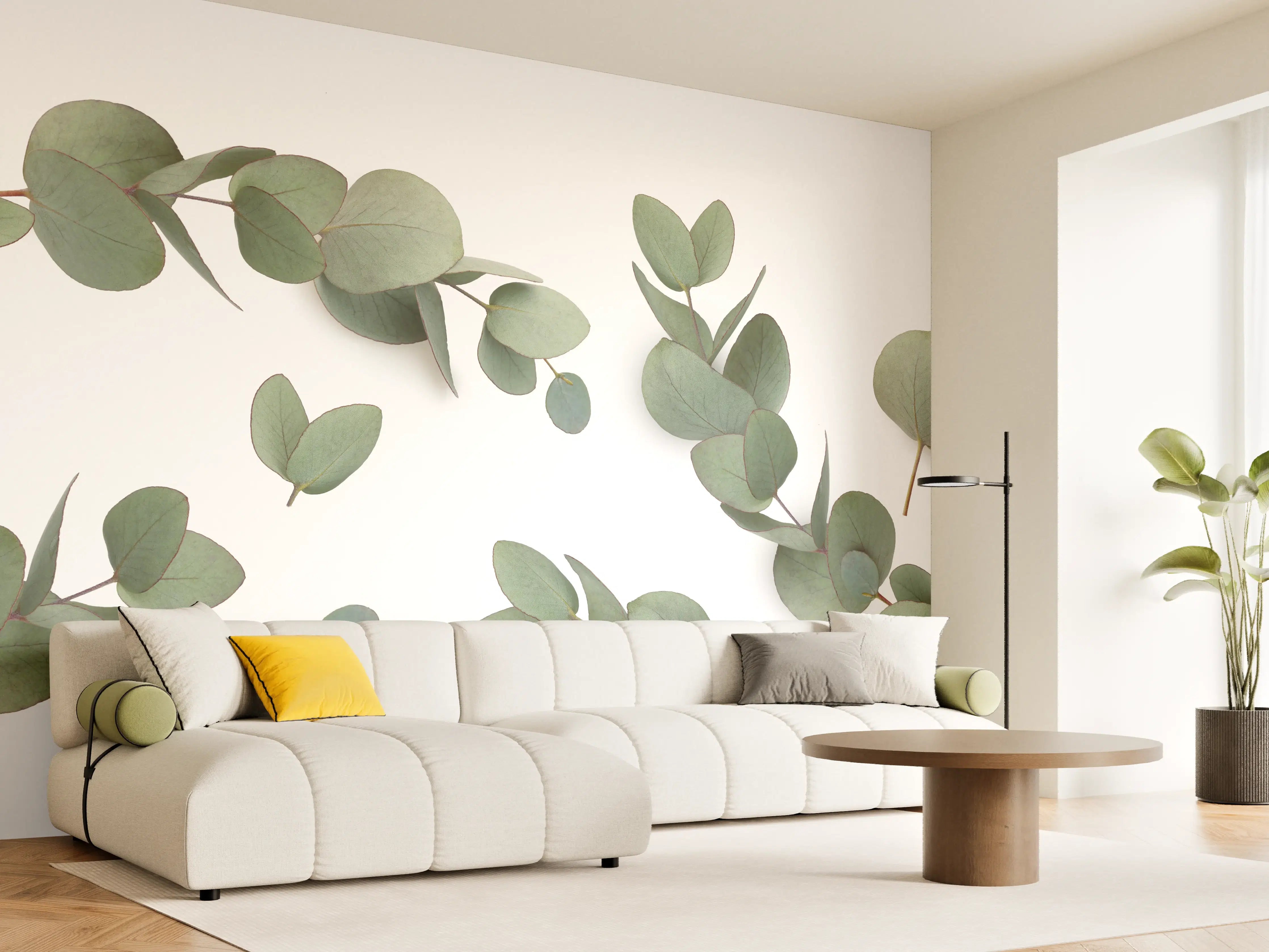 Wandverkleidung Wohnzimmer - Grüne Eukalyptus Blätter
