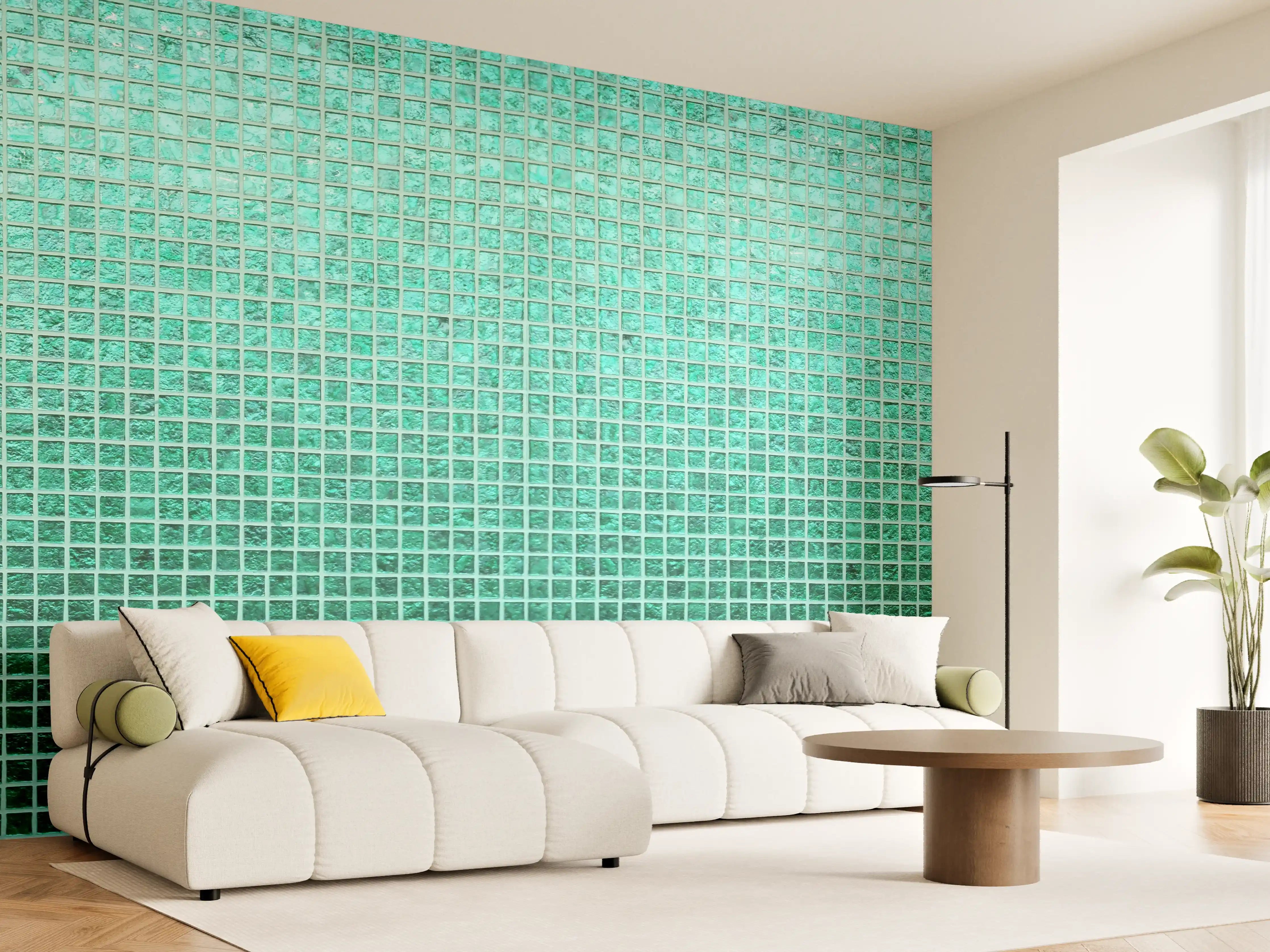 Wandverkleidung Wohnzimmer - Grüne Fliesen Mosaik Textur
