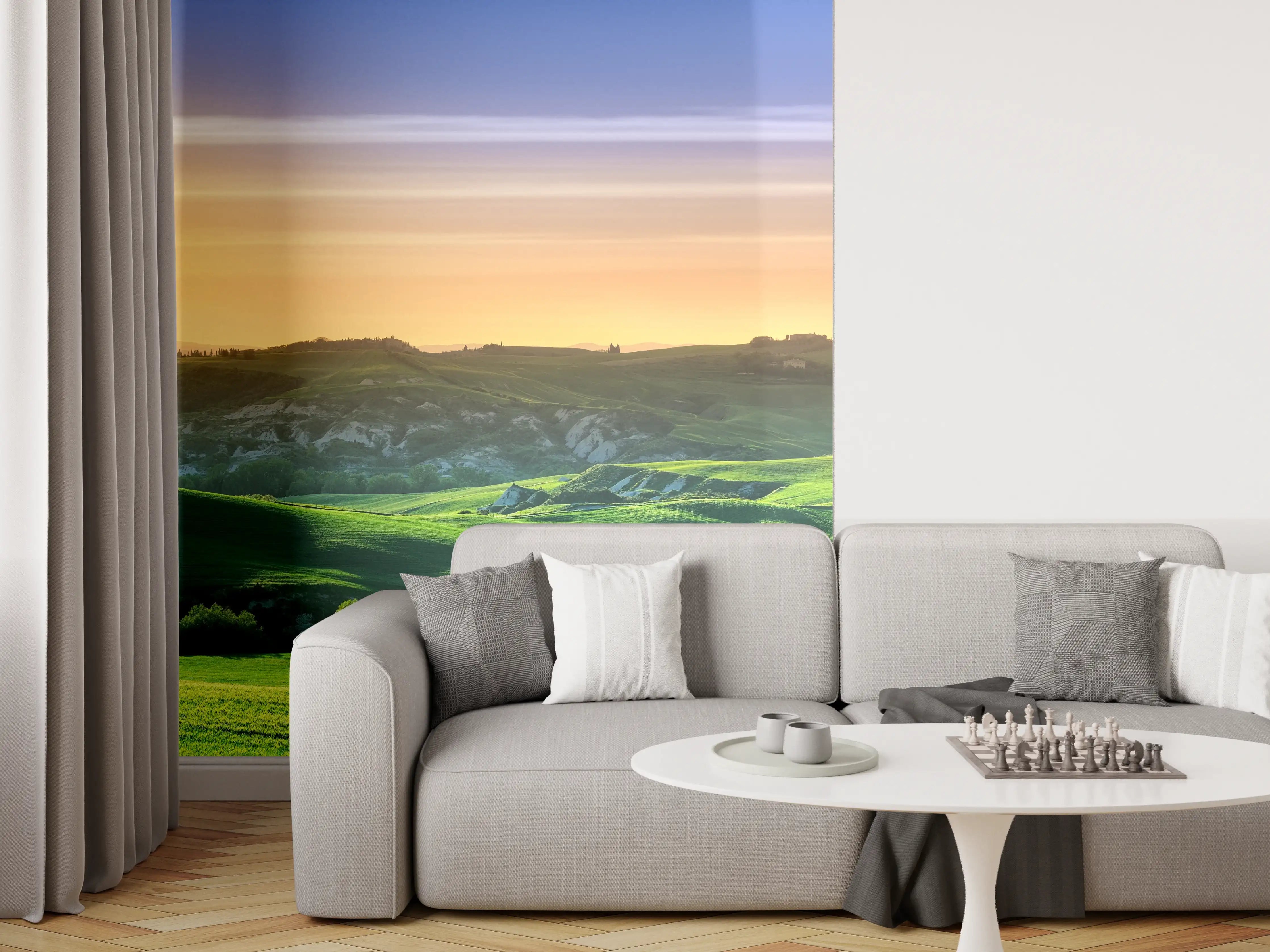 Wandverkleidung Wohnzimmer - Grüne Toskana Panorama