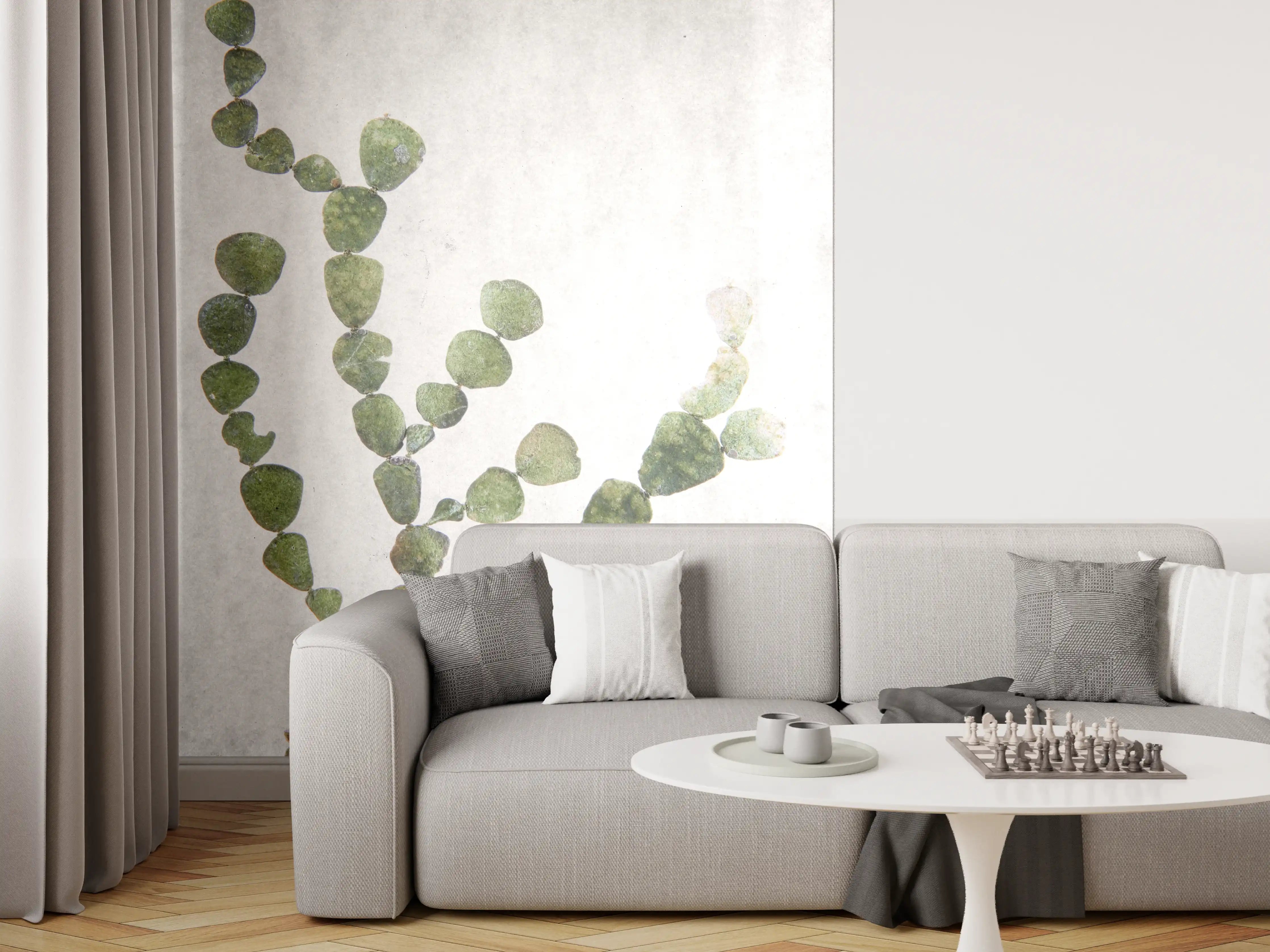 Wandverkleidung Wohnzimmer - Grüner Eukalyptus Zweig auf hellem Hintergrund