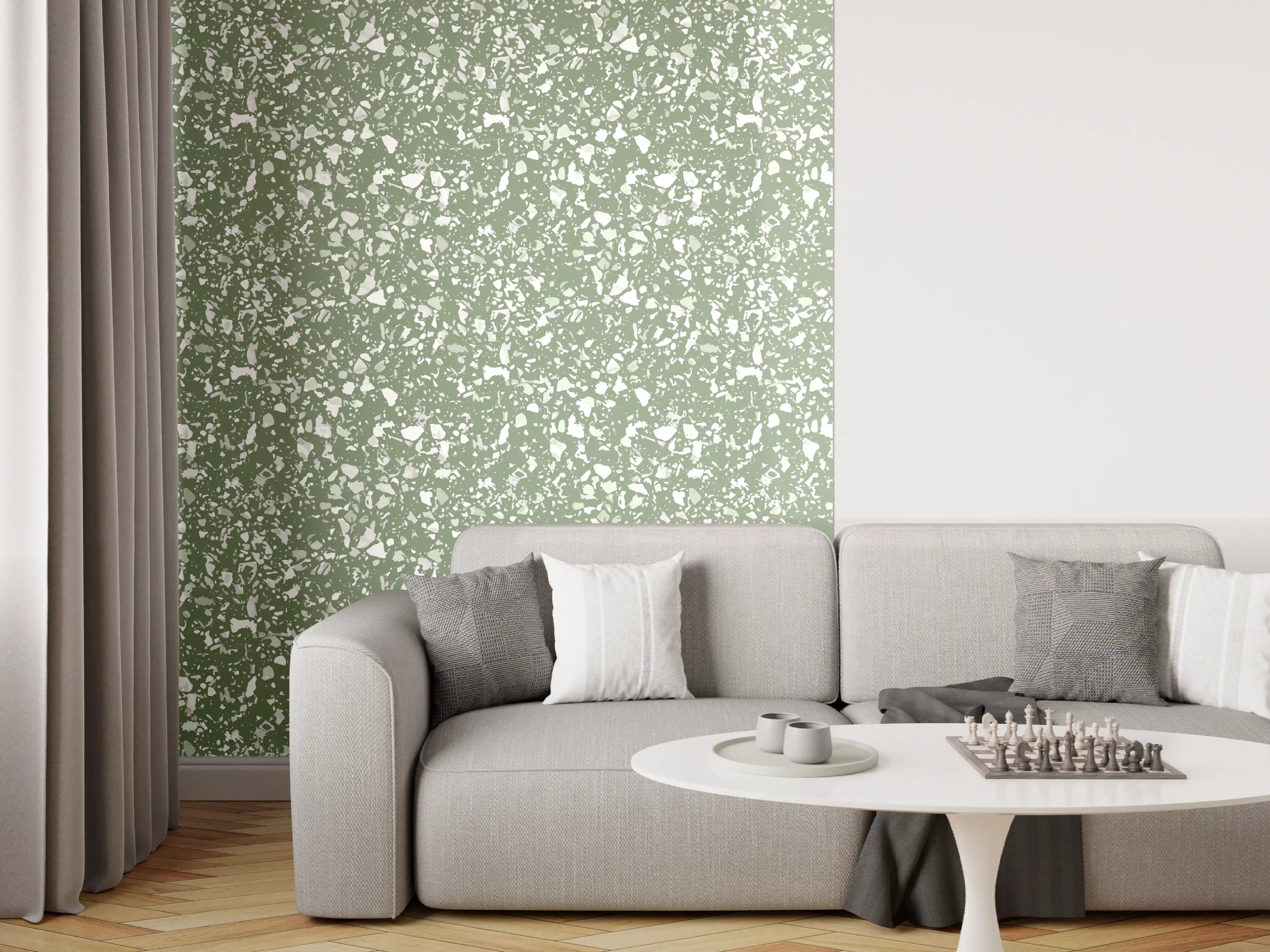 Wandverkleidung Wohnzimmer - Grüner Marmor mit weißem Glanz
