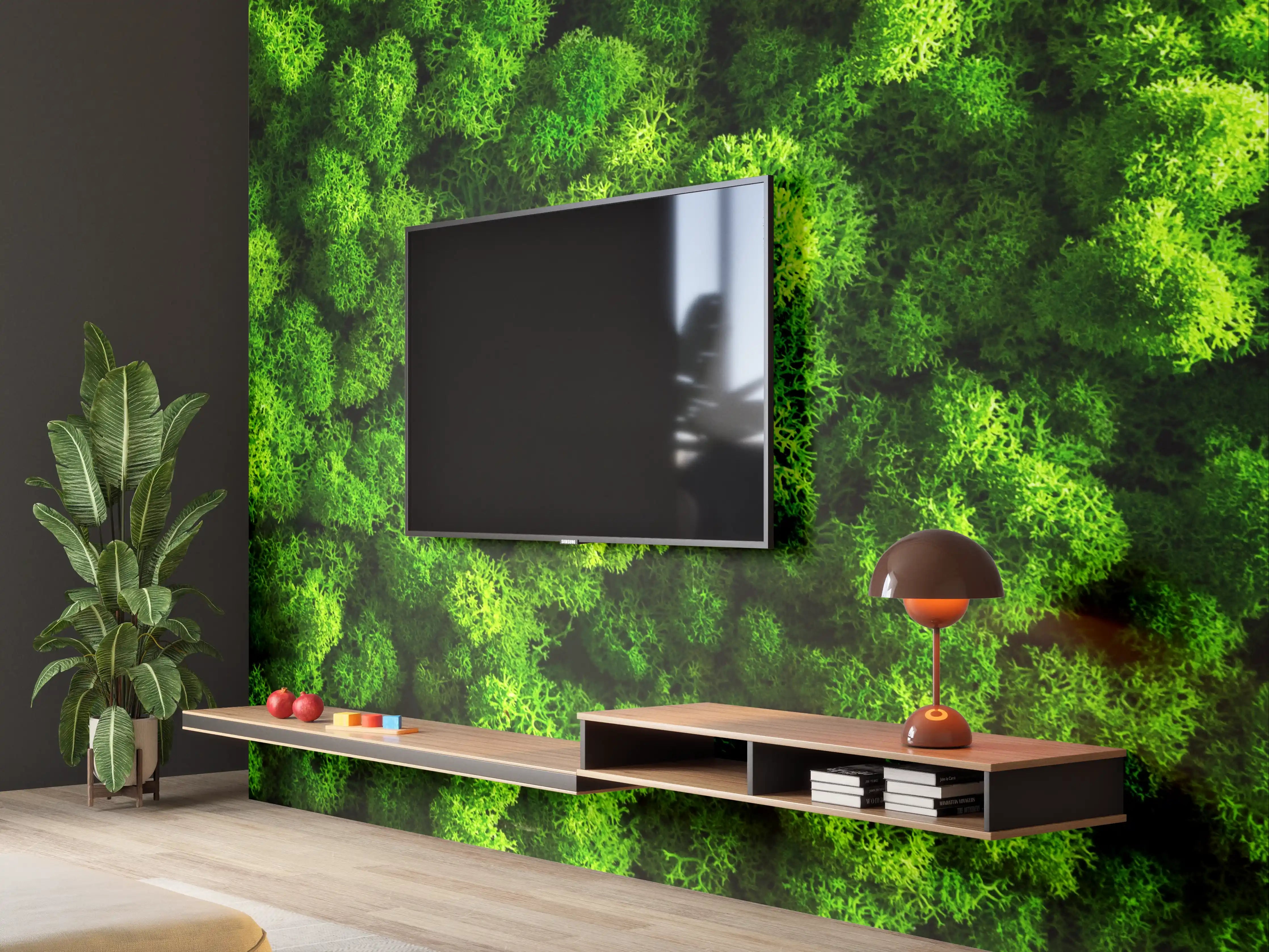 Wandverkleidung Wohnzimmer - Grüner Moosboden in Nahaufnahme