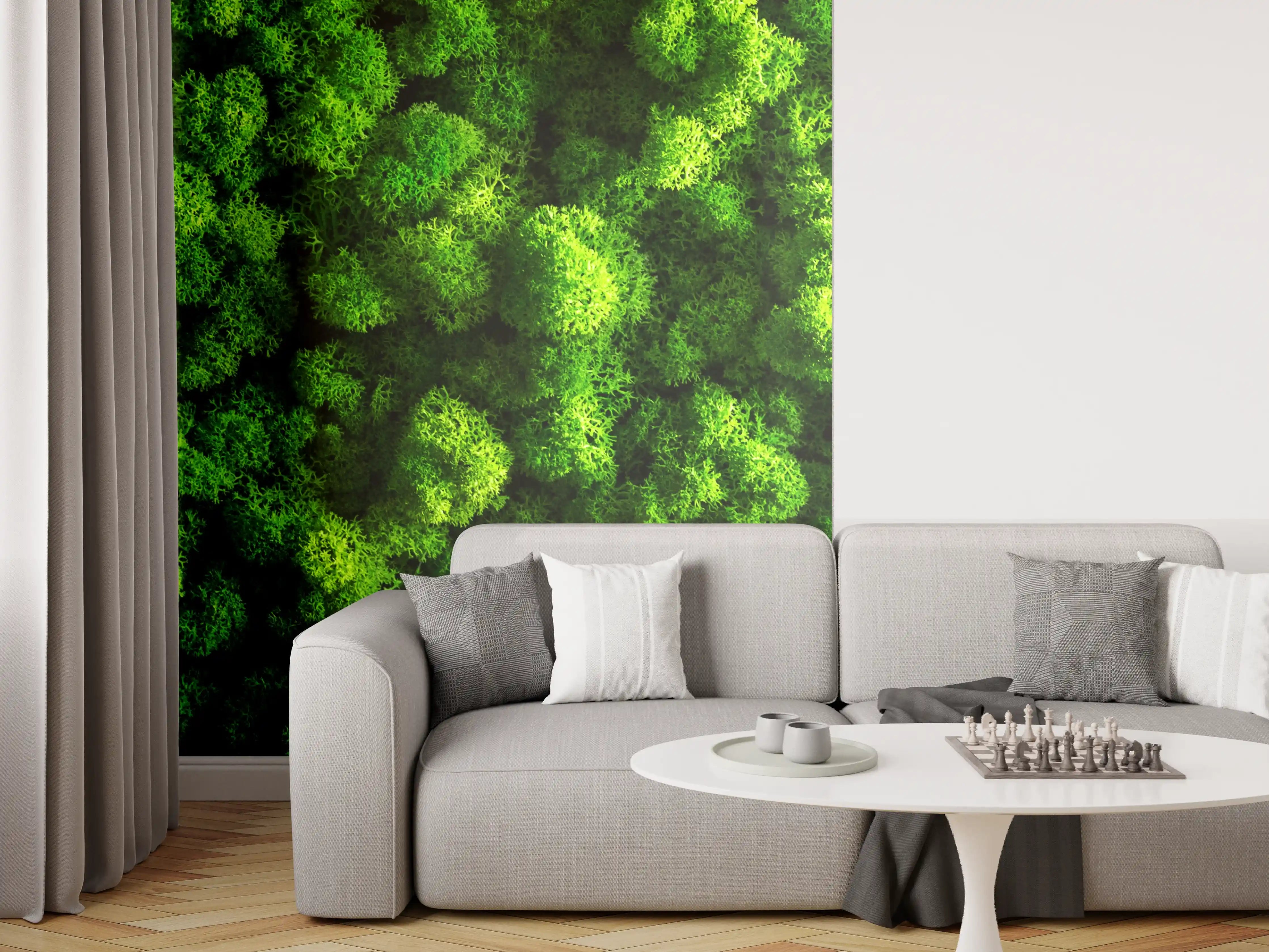 Wandverkleidung Wohnzimmer - Grüner Moosboden in Nahaufnahme