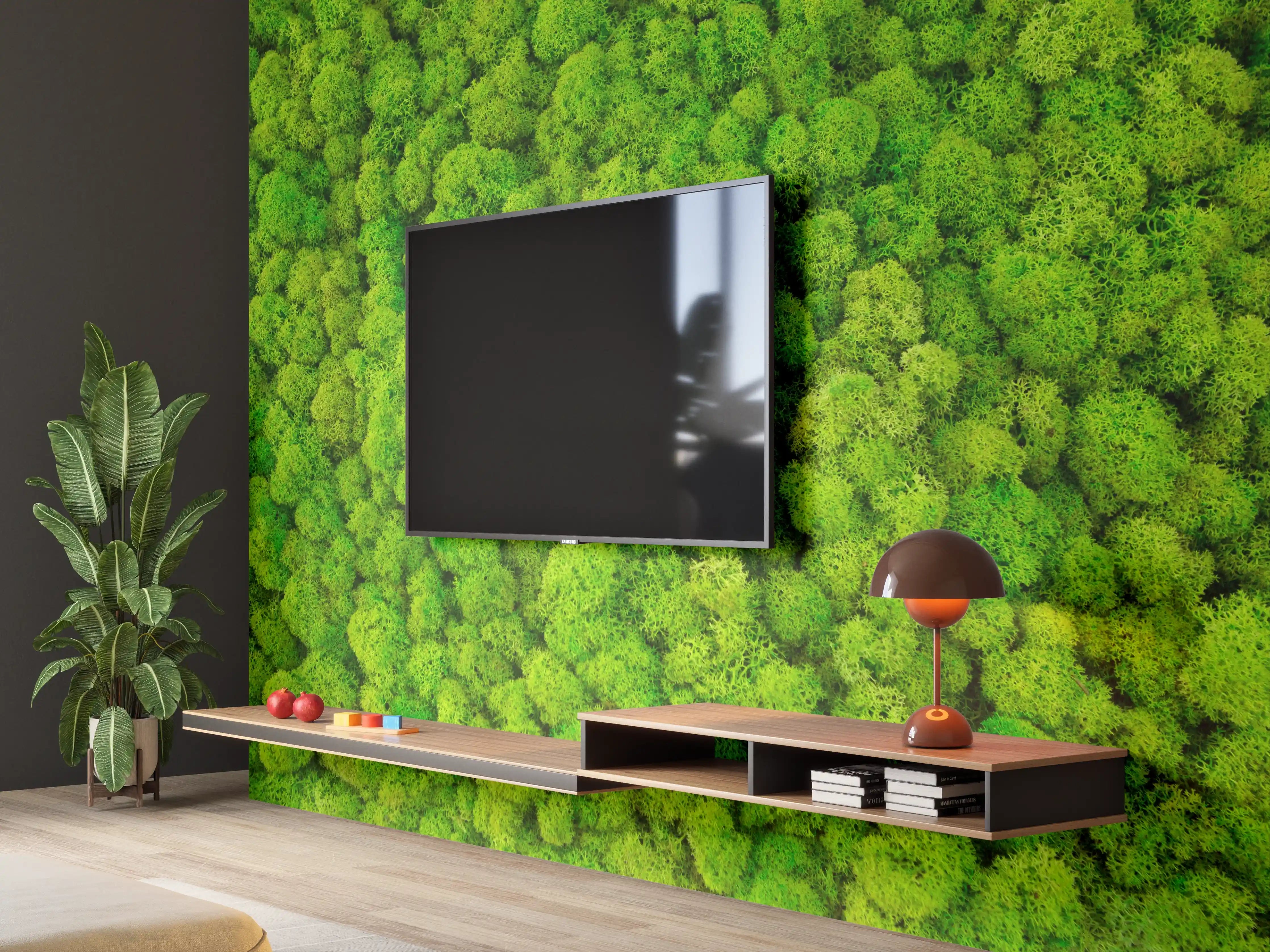 Wandverkleidung Wohnzimmer - Grüner Waldteppich von oben