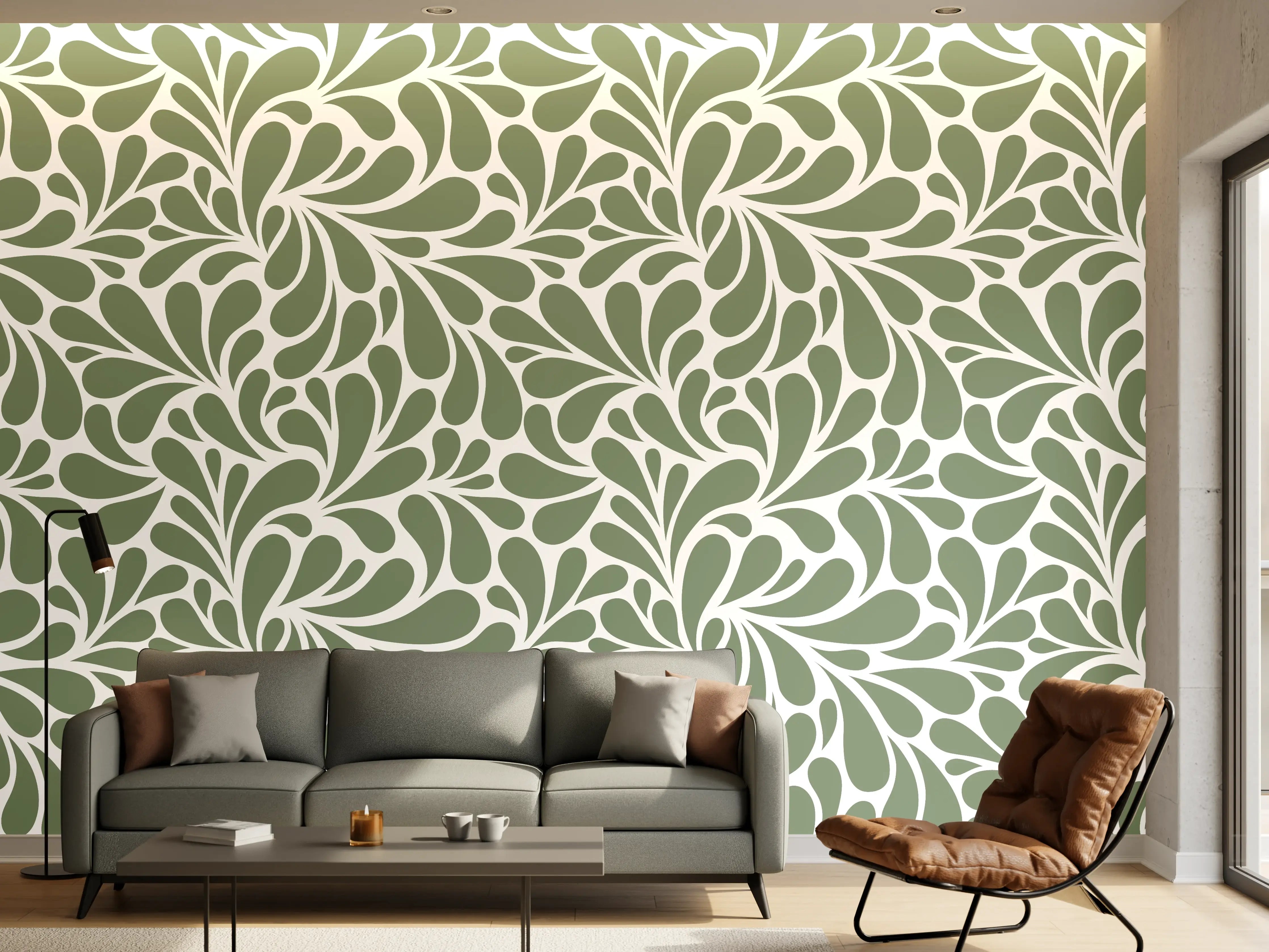 Wandverkleidung Wohnzimmer - Grünes Blattmuster – Stilvolle Wanddekoration