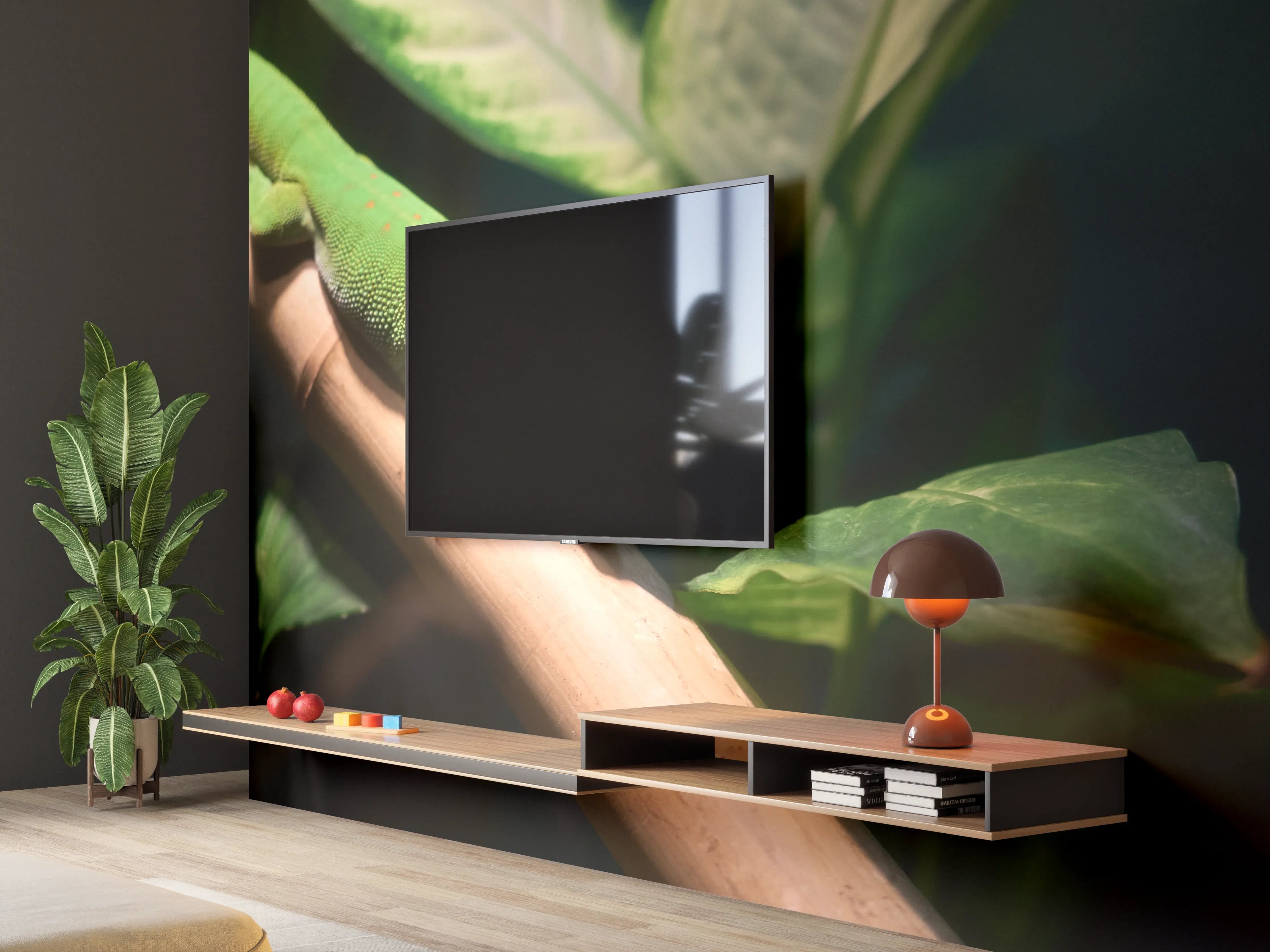 Wandverkleidung Wohnzimmer - Grünliche Eidechse