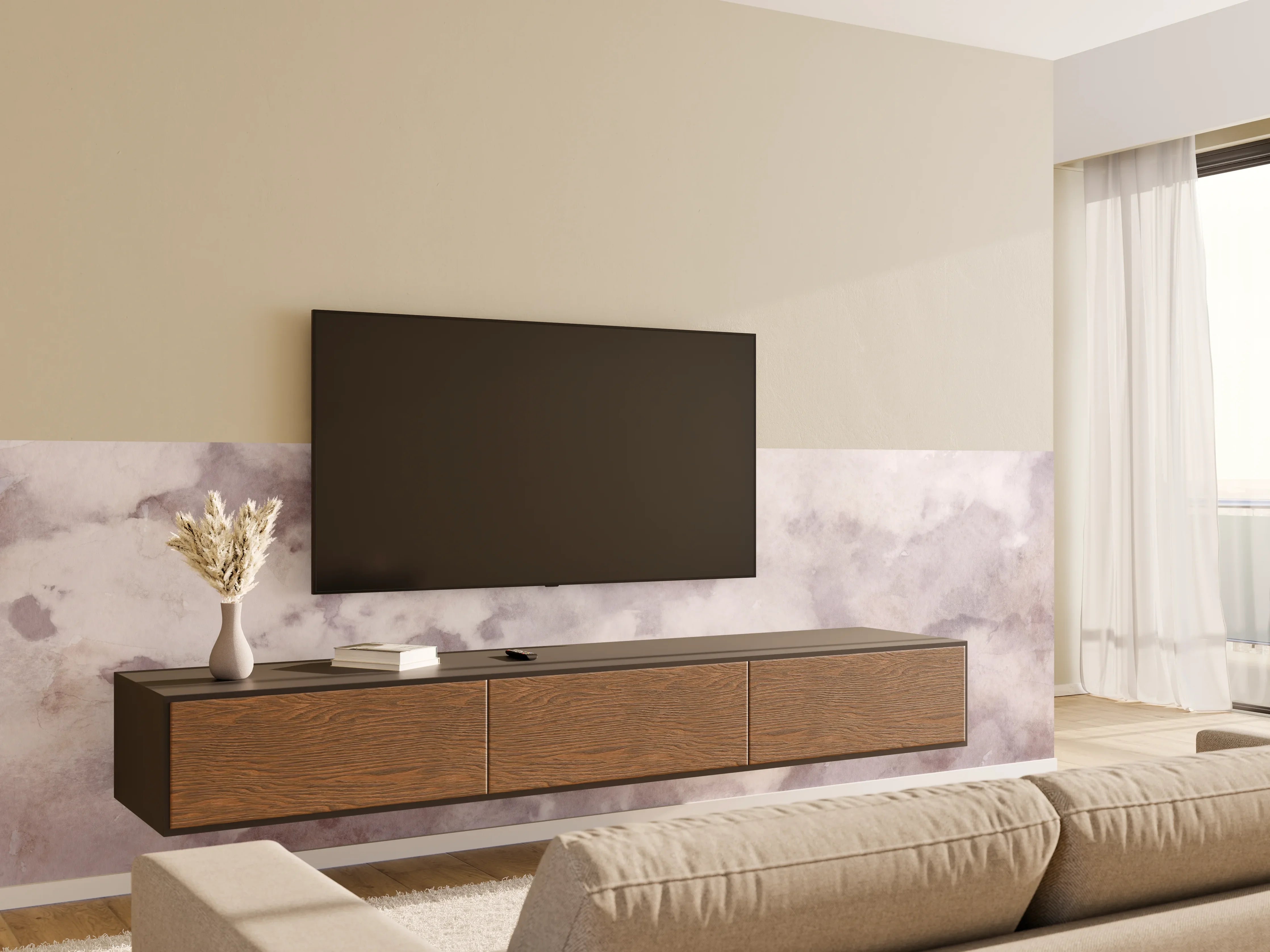 Wandverkleidung Wohnzimmer - Grunges Design - Aquarellmalerei