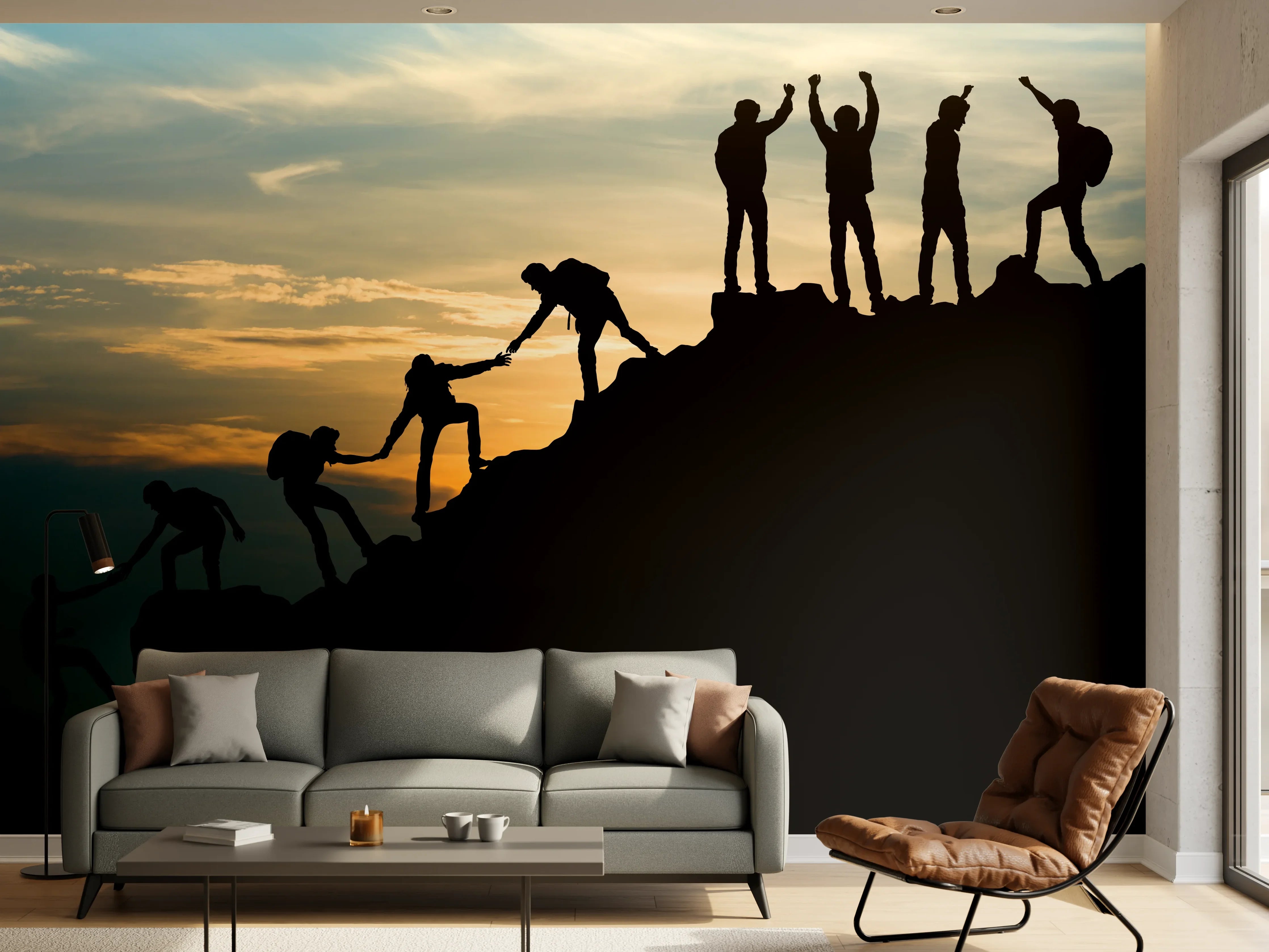 Wandverkleidung Wohnzimmer - Gruppe von Menschen auf dem Gipfel